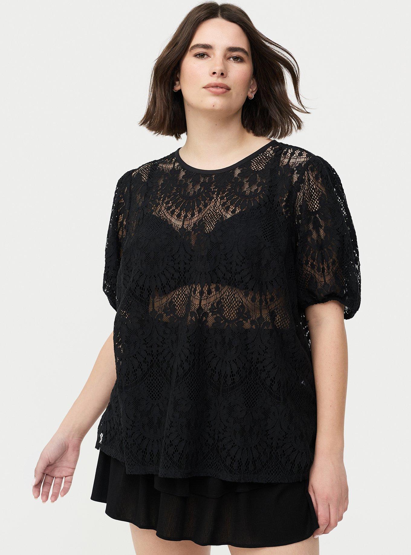 Abbey Lace Puff Sleeve Blouse, DEEP BLACK, hi-res