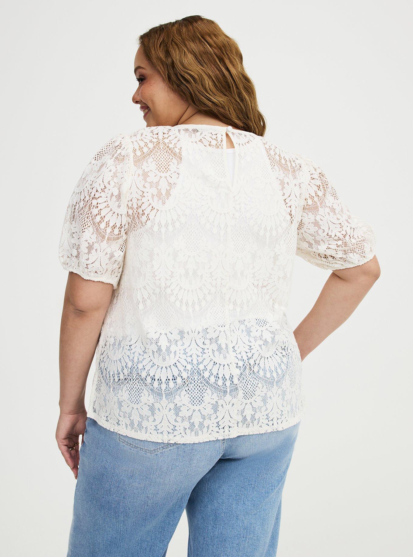 Abbey Lace Puff Sleeve Blouse, WHISPER WHITE, alternate