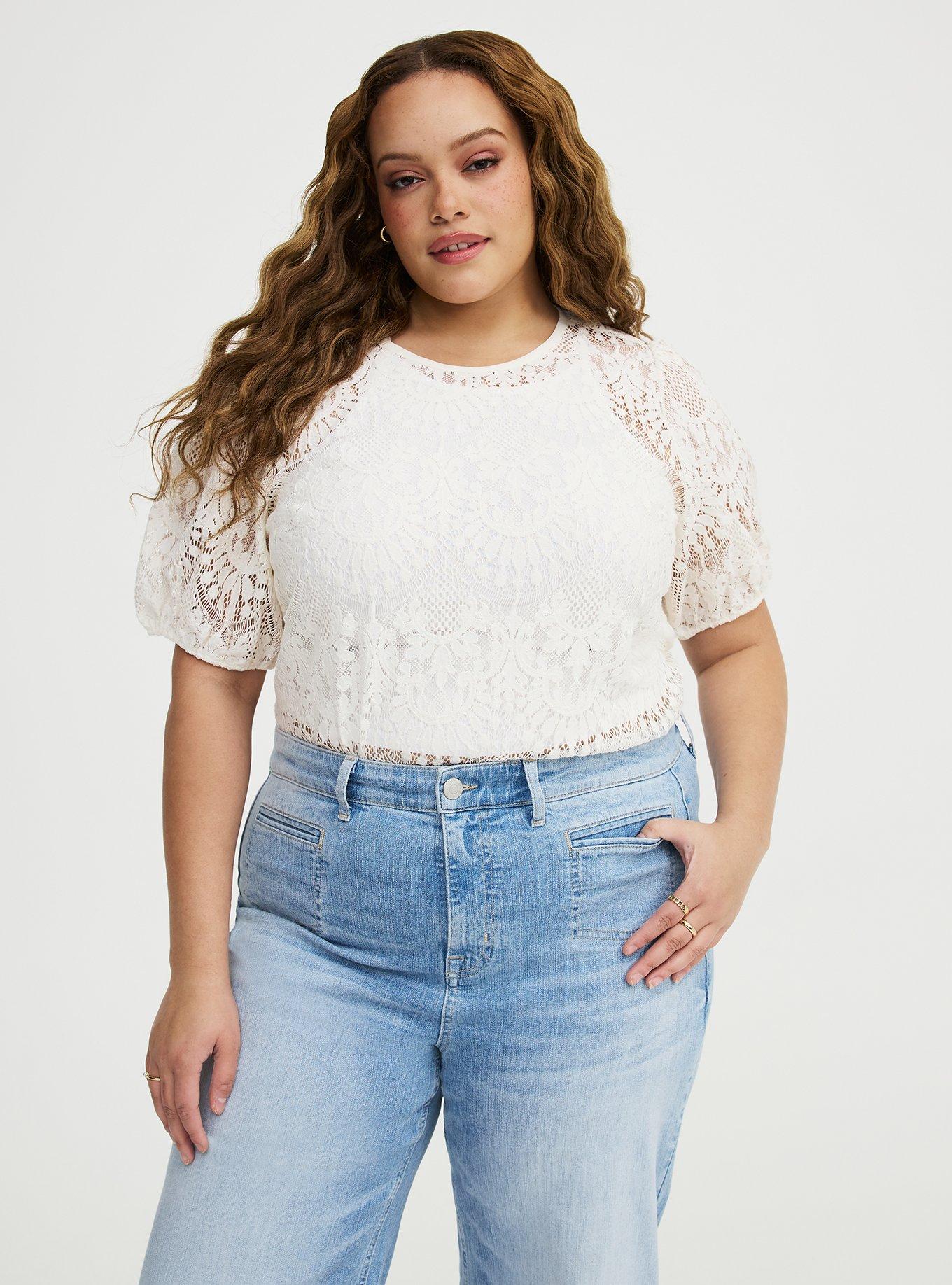 Abbey Lace Puff Sleeve Blouse, WHISPER WHITE, alternate