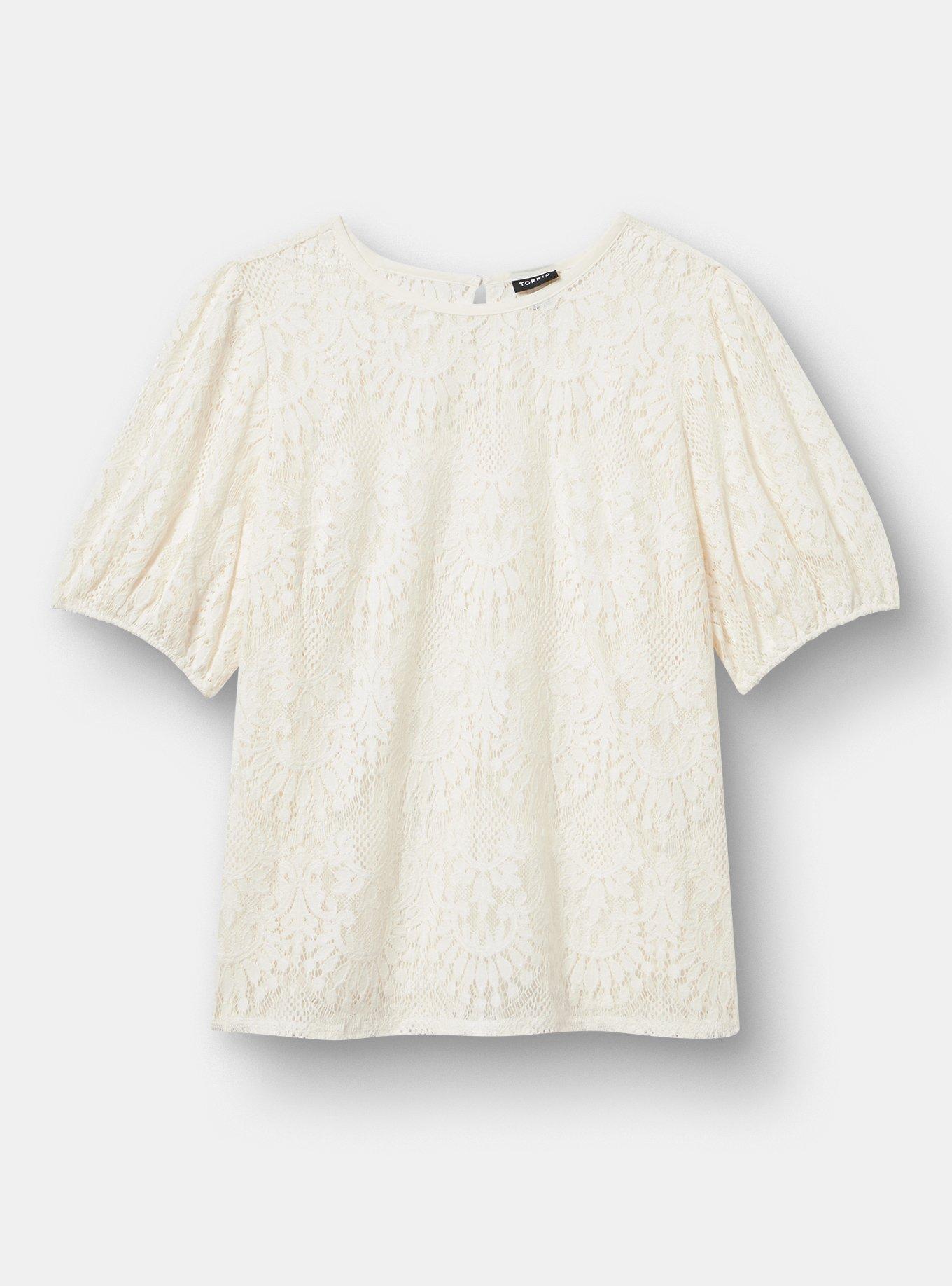 Abbey Lace Puff Sleeve Blouse, WHISPER WHITE, hi-res