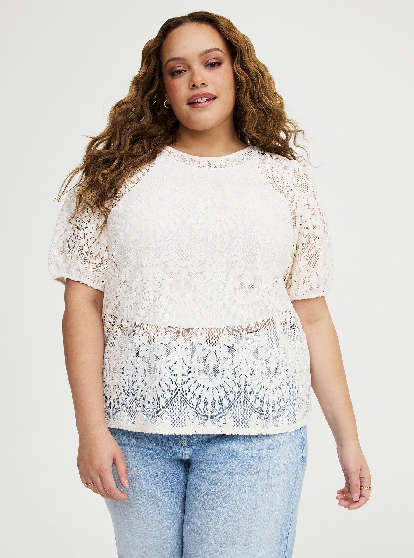 Abbey Lace Puff Sleeve Blouse, WHISPER WHITE, hi-res