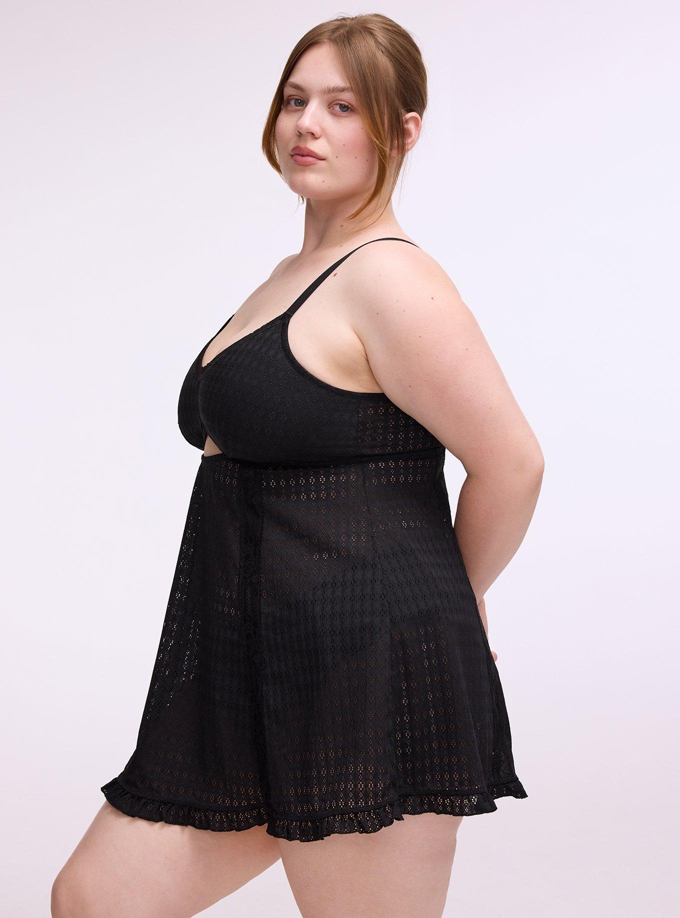 Wire-Free Pointelle Chemise, RICH BLACK, alternate