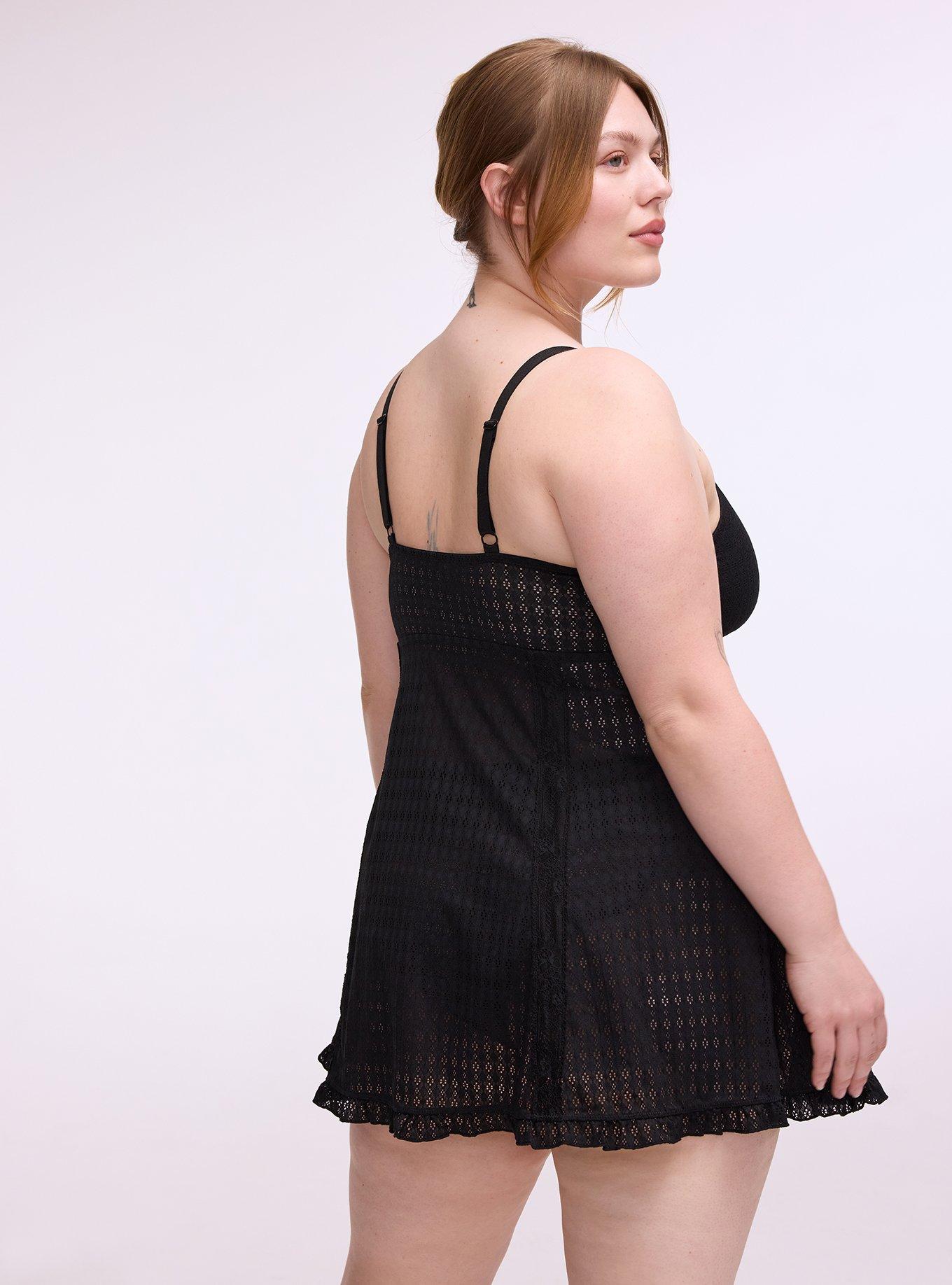 Wire-Free Pointelle Chemise, RICH BLACK, alternate