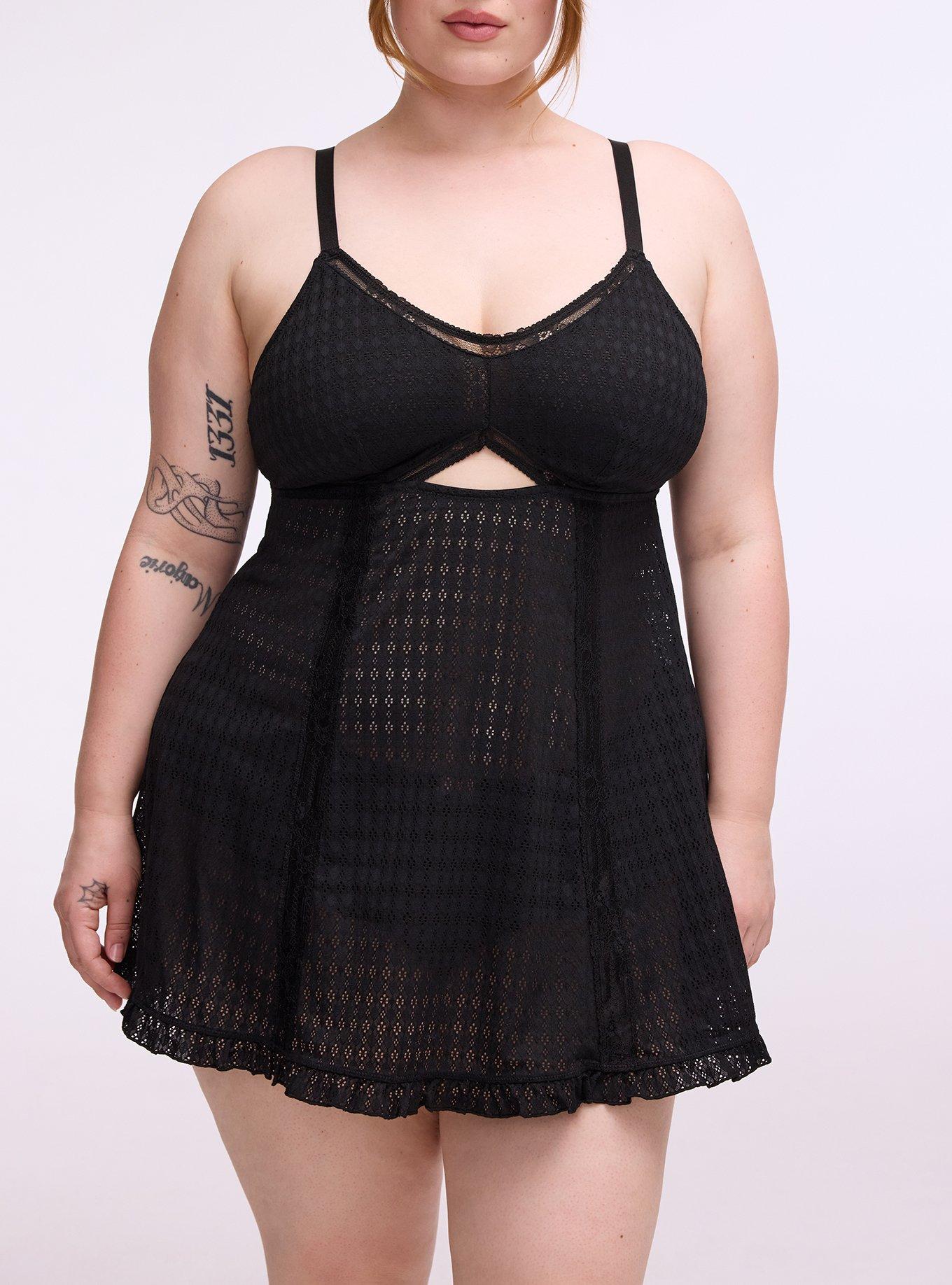 Wire-Free Pointelle Chemise, RICH BLACK, alternate