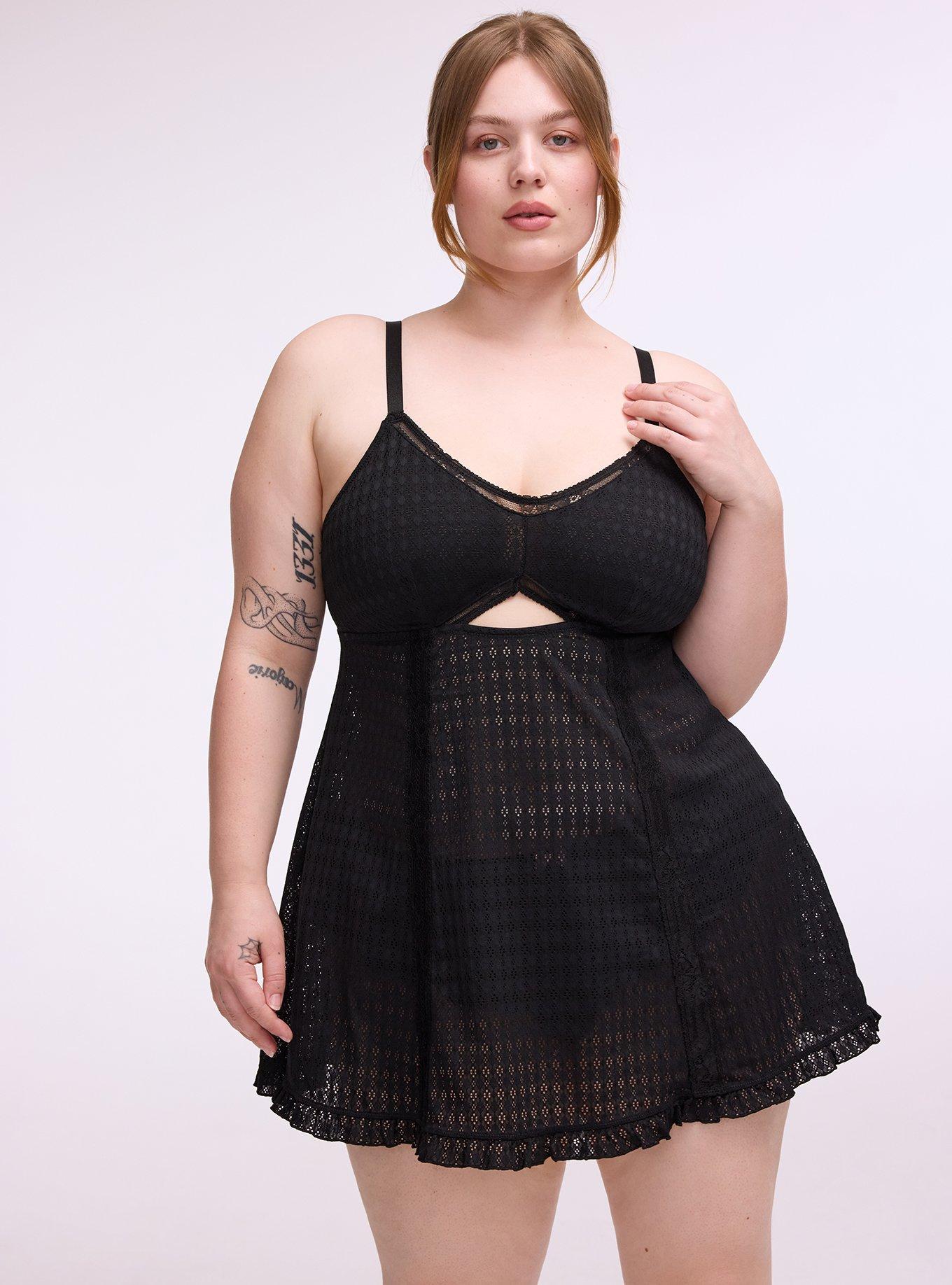 Wire-Free Pointelle Chemise, RICH BLACK, hi-res