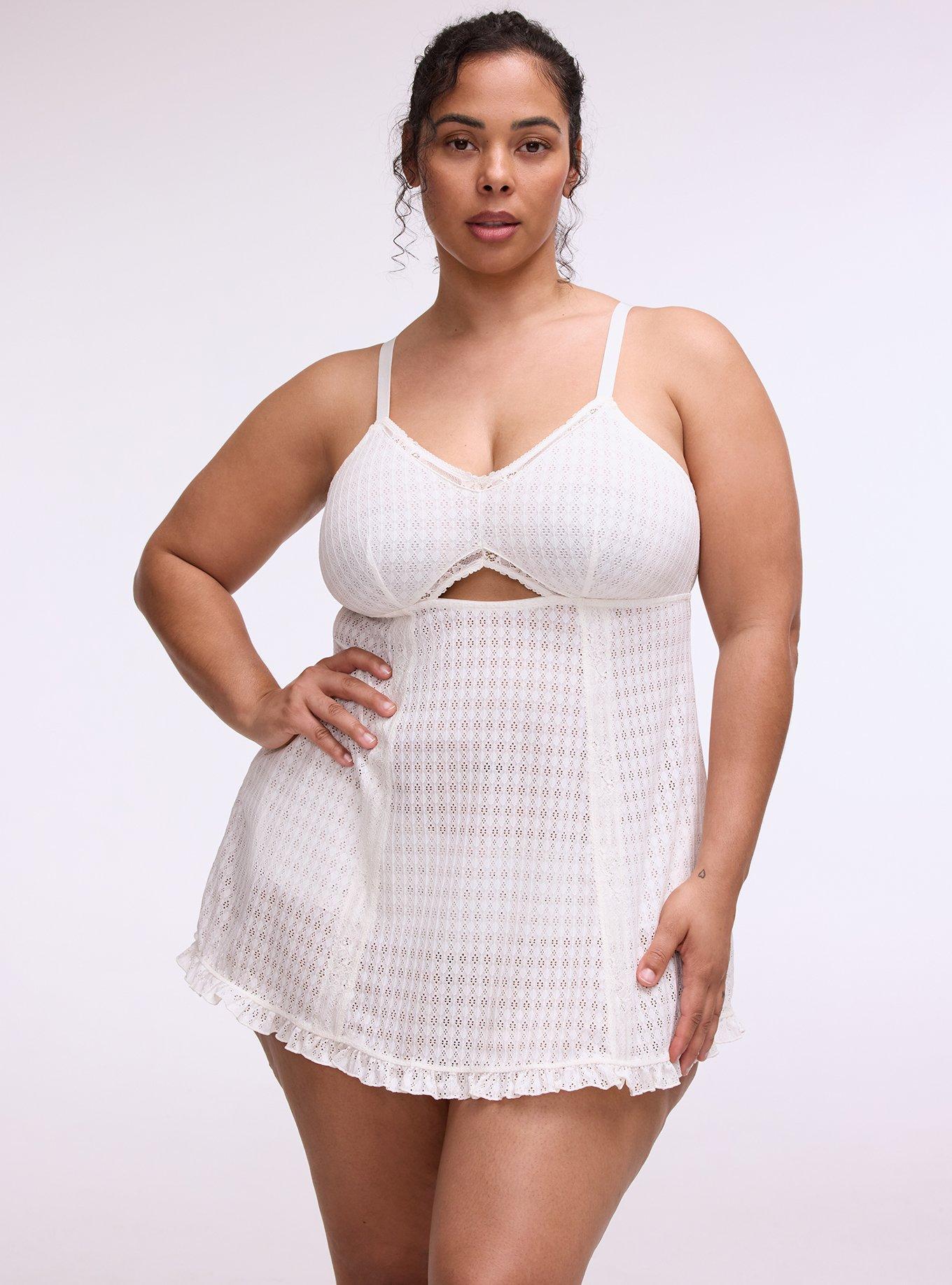 Wire-Free Pointelle Chemise, CLOUD DANCER, hi-res