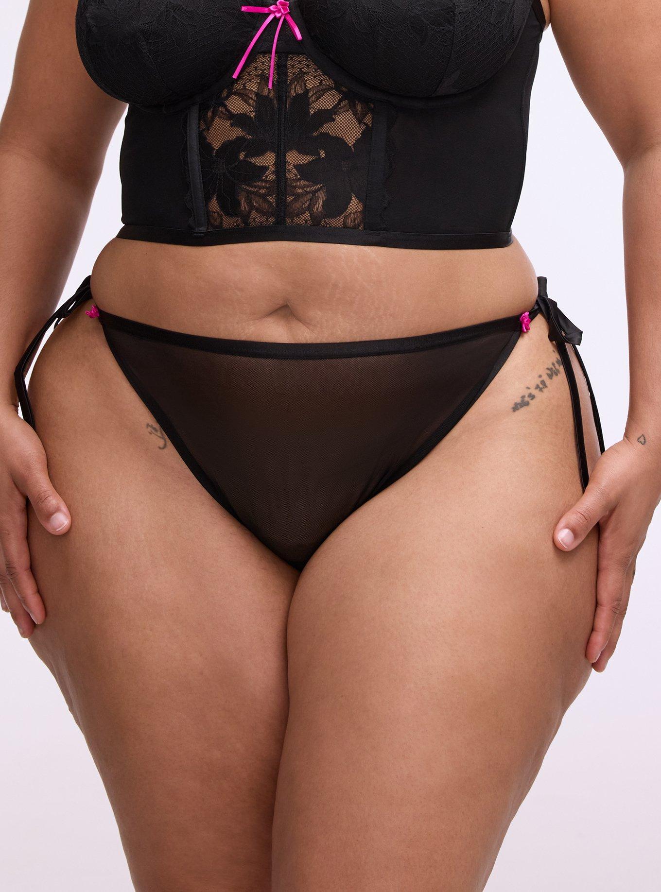 Romantic Tie-Side Mesh Tanga Panty, RICH BLACK, alternate