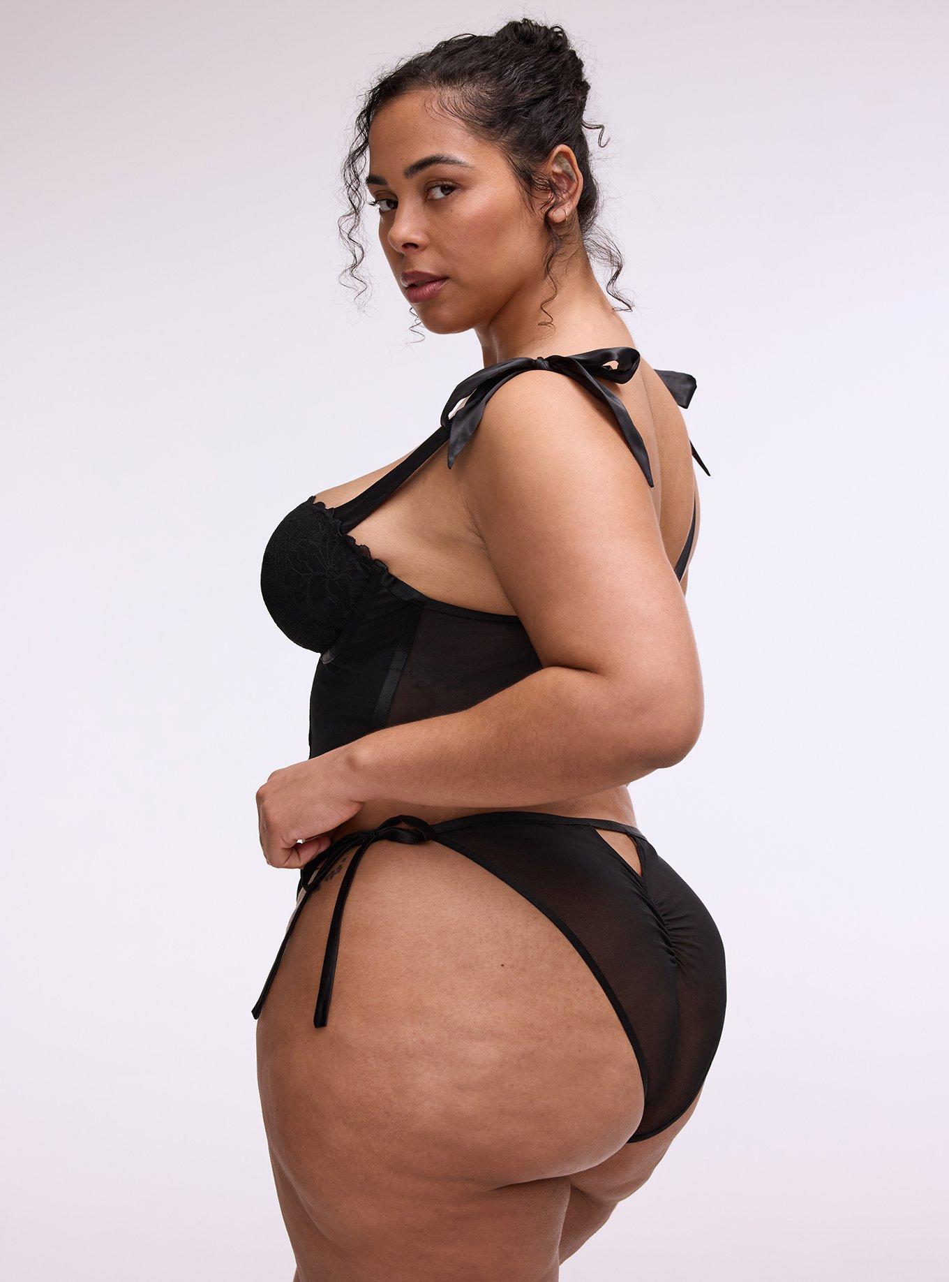 Romantic Tie-Side Mesh Tanga Panty, RICH BLACK, alternate