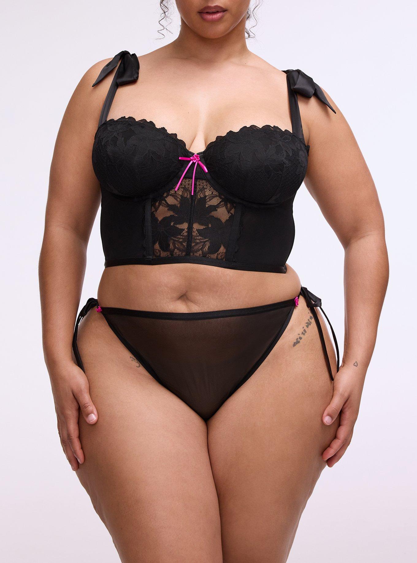 Romantic Tie-Side Mesh Tanga Panty, RICH BLACK, alternate