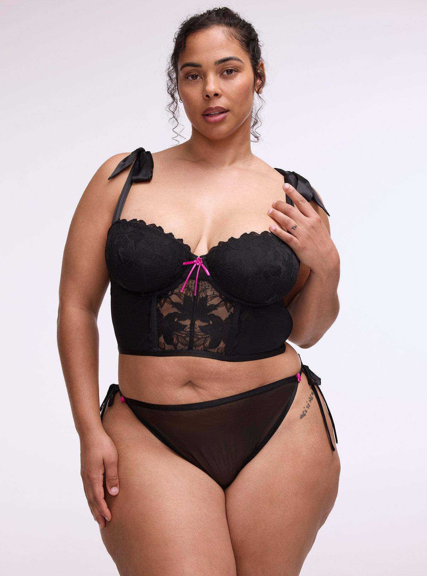 Romantic Tie-Side Mesh Tanga Panty, RICH BLACK, hi-res