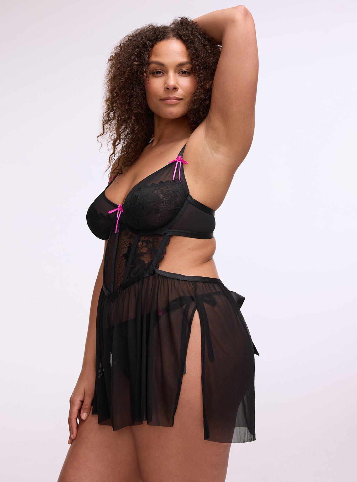 Romantic Underwire Lace & Mesh Slip, RICH BLACK, alternate