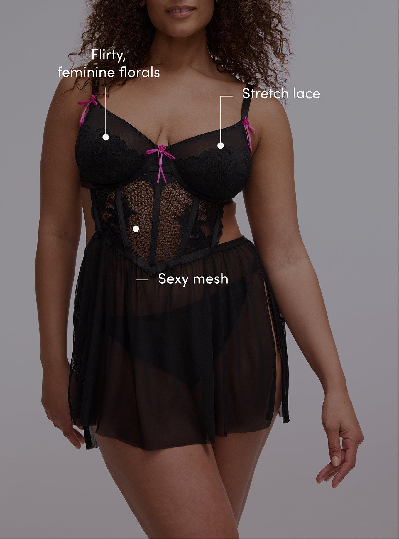 Romantic Underwire Lace & Mesh Slip, RICH BLACK, alternate