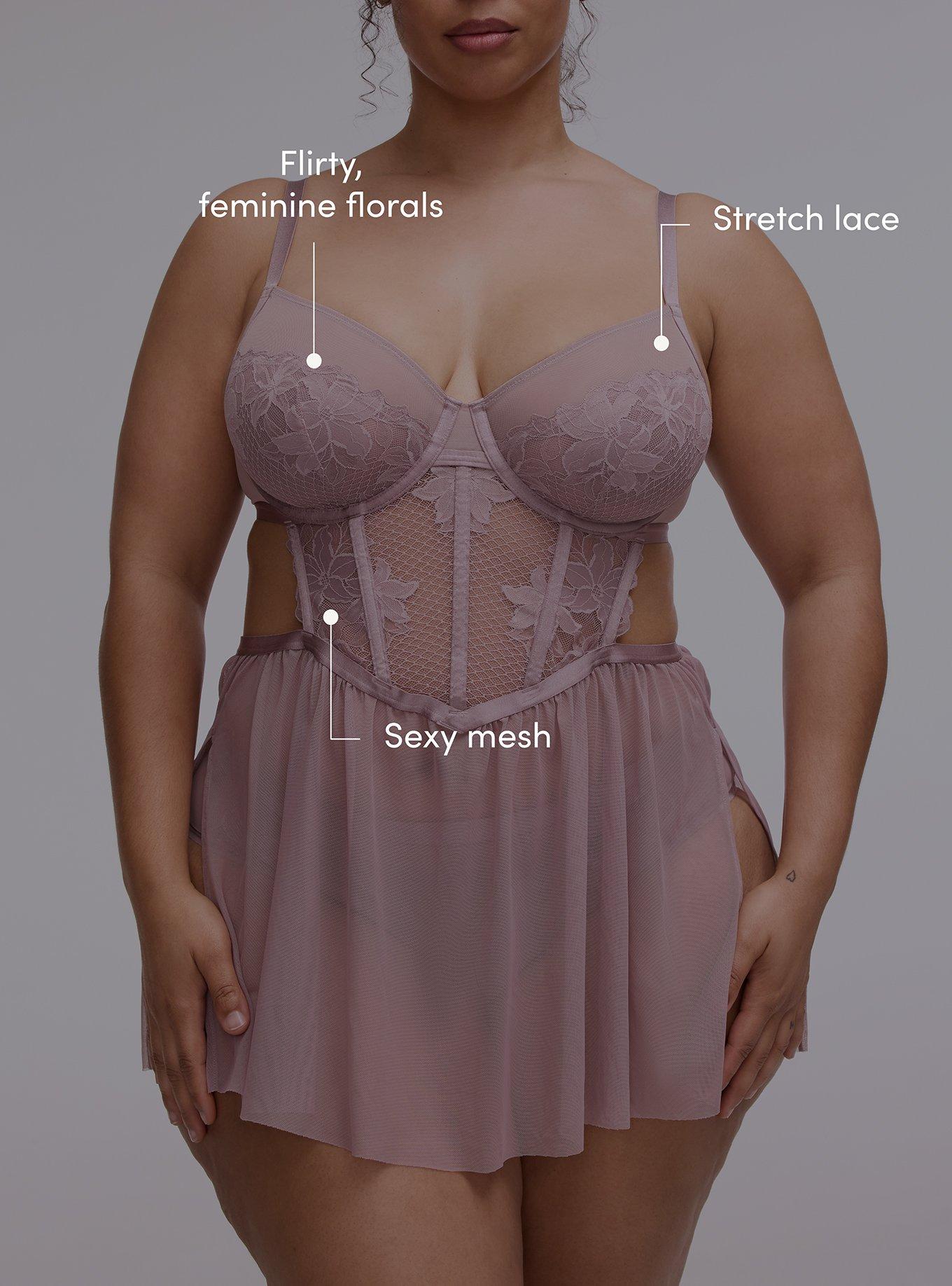 Romantic Underwire Lace & Mesh Slip, TOADSTOOL, alternate