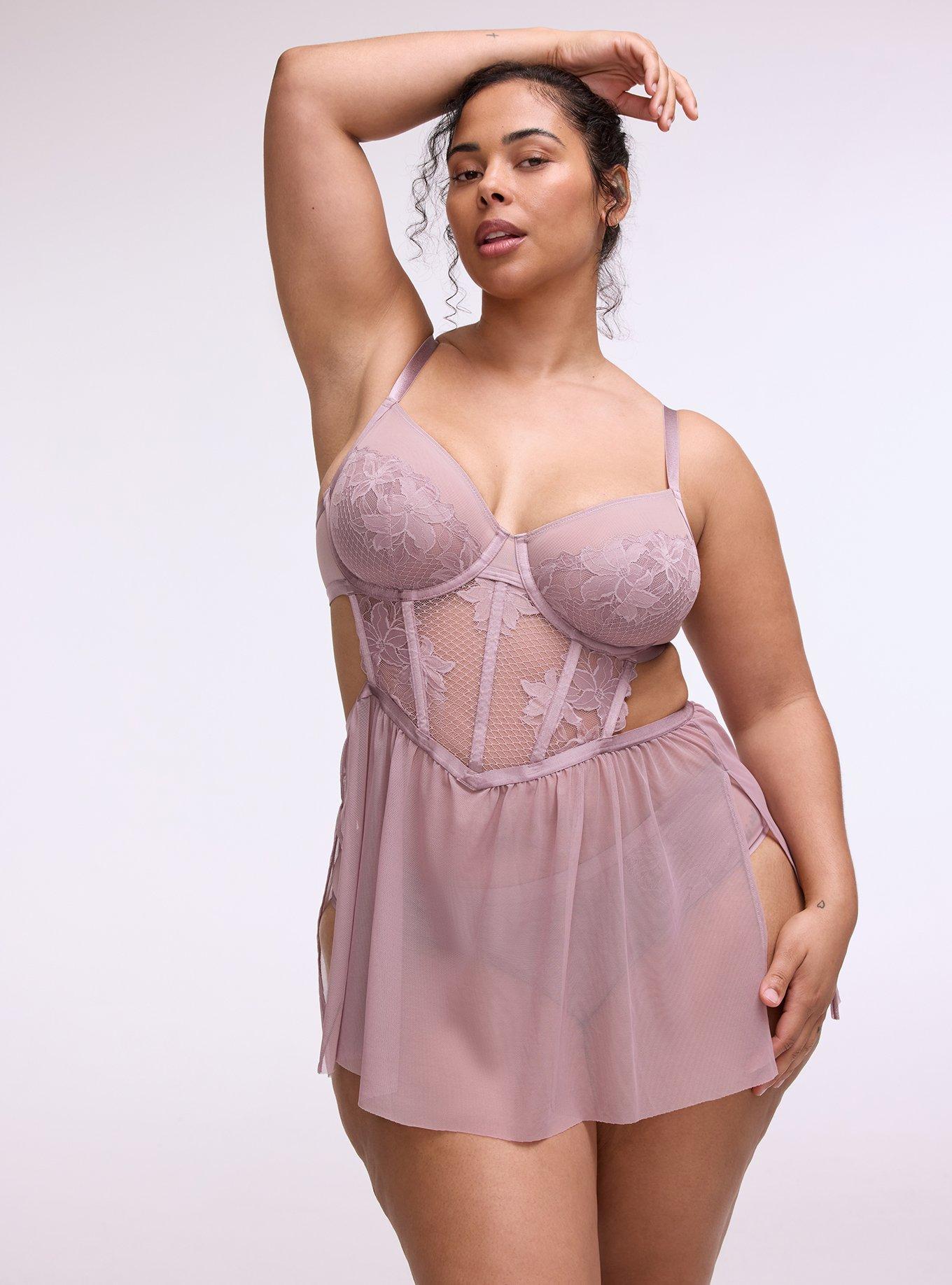 Romantic Underwire Lace & Mesh Slip, TOADSTOOL, hi-res