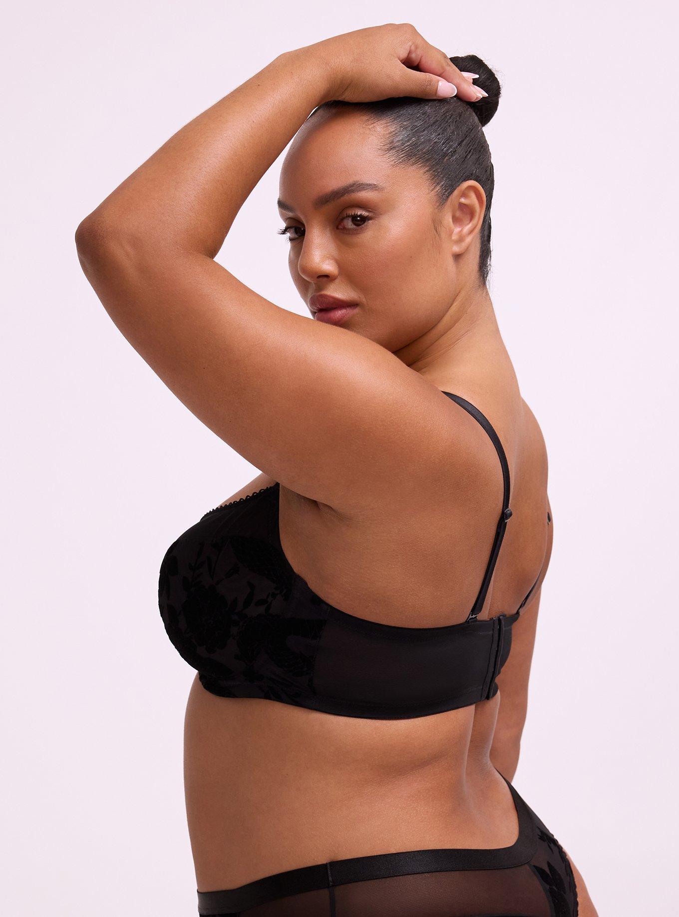 Plus Size Unlined Balconette Flocked Mesh Bra, SNAKE FLORAL BLACK, alternate