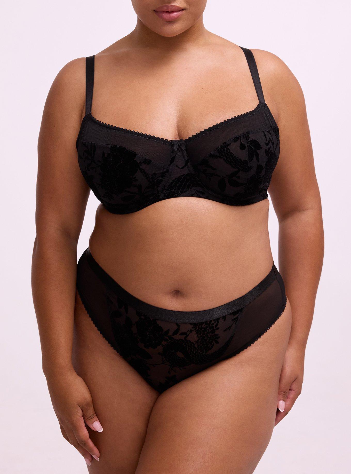 Plus Size Unlined Balconette Flocked Mesh Bra, SNAKE FLORAL BLACK, alternate