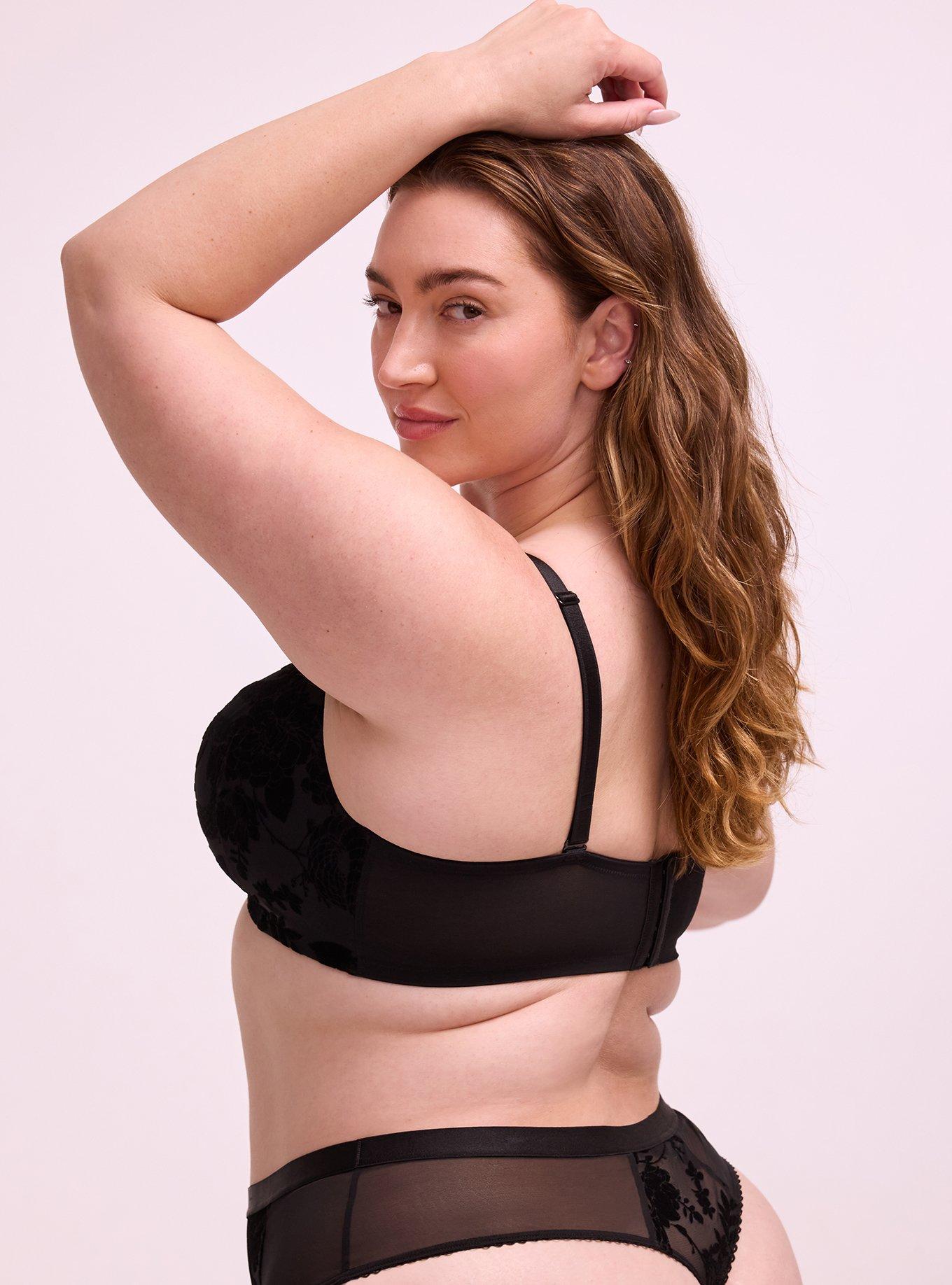 Plus Size Wire-Free Lightly Lined Flocked Mesh Bra, SNAKE FLORAL BLACK, alternate
