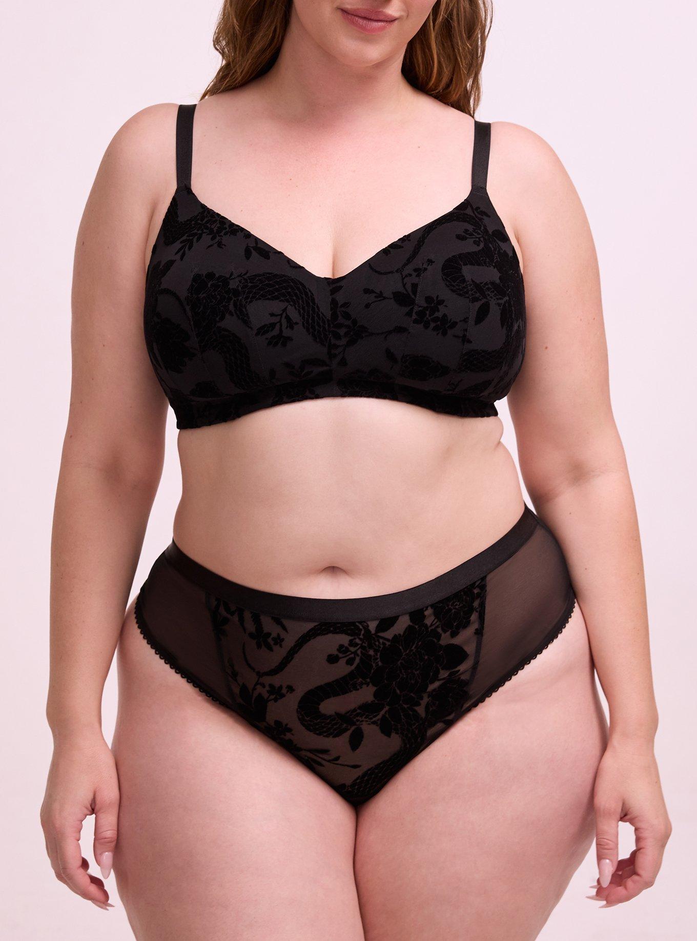 Plus Size Wire-Free Lightly Lined Flocked Mesh Bra, SNAKE FLORAL BLACK, alternate
