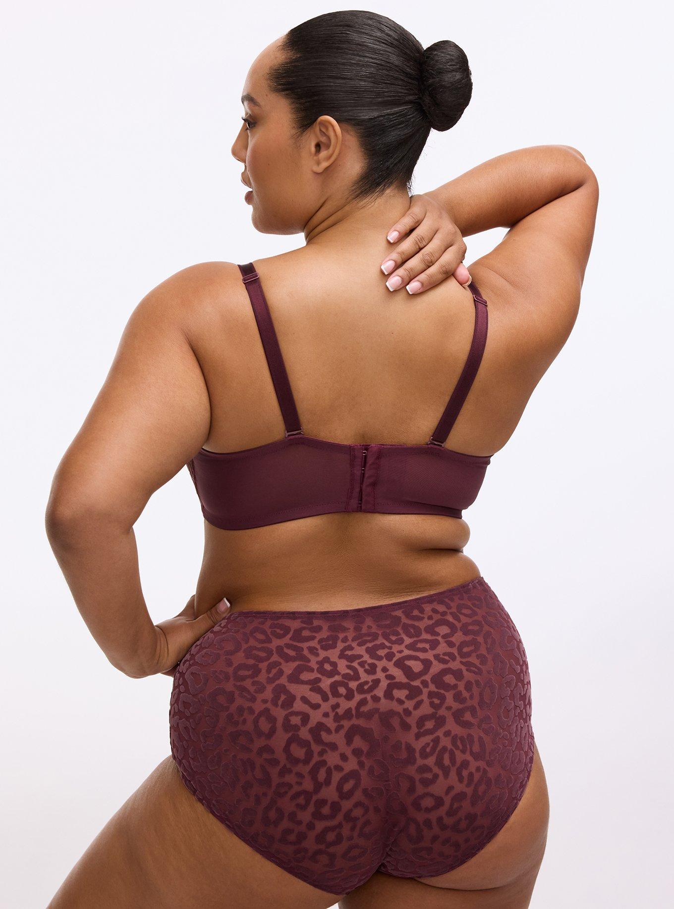 Plus Size Wire-Free Lightly Lined Flocked Mesh Bra, MONDAY LEOPARD  PURPLE, alternate