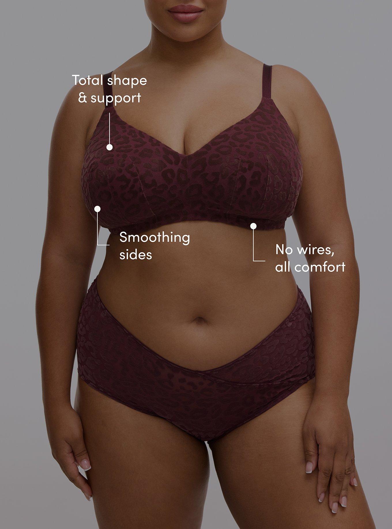 Plus Size Wire-Free Lightly Lined Flocked Mesh Bra, MONDAY LEOPARD  PURPLE, alternate