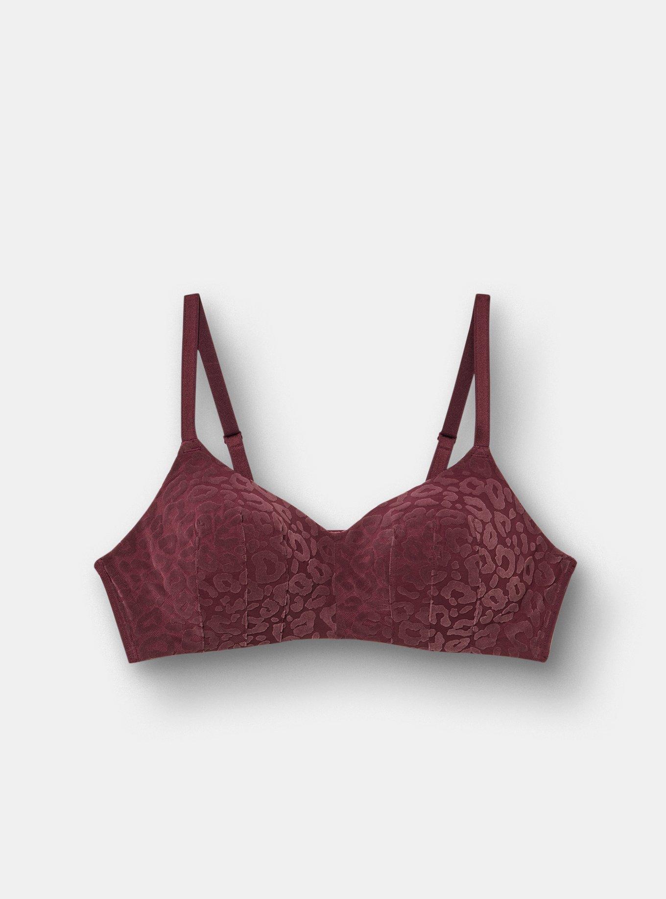 Plus Size Wire-Free Lightly Lined Flocked Mesh Bra, MONDAY LEOPARD  PURPLE, hi-res