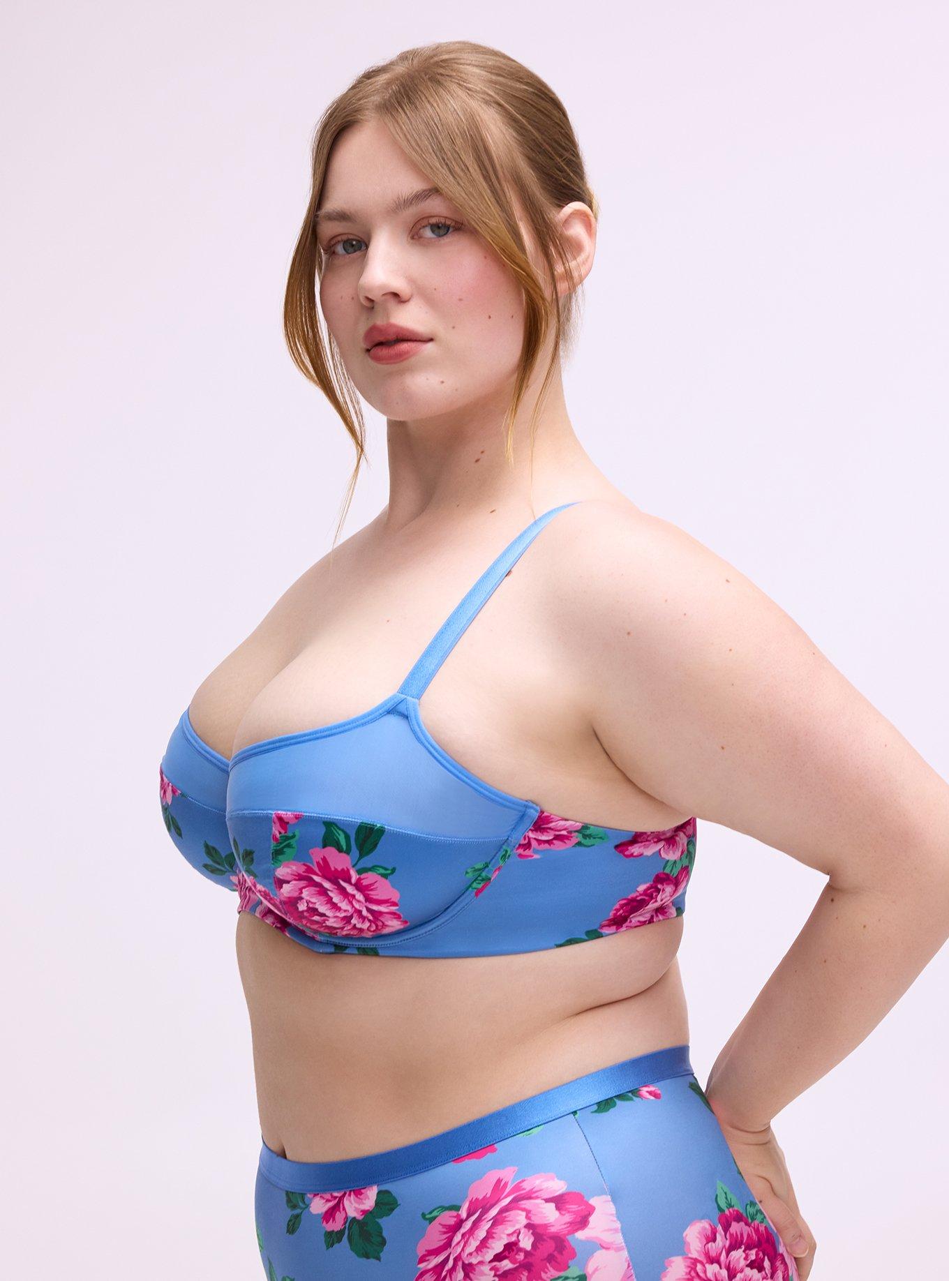 Unlined Balconette Shine Bra, TRADITIONAL ROSES MEDIUM BLUE, alternate