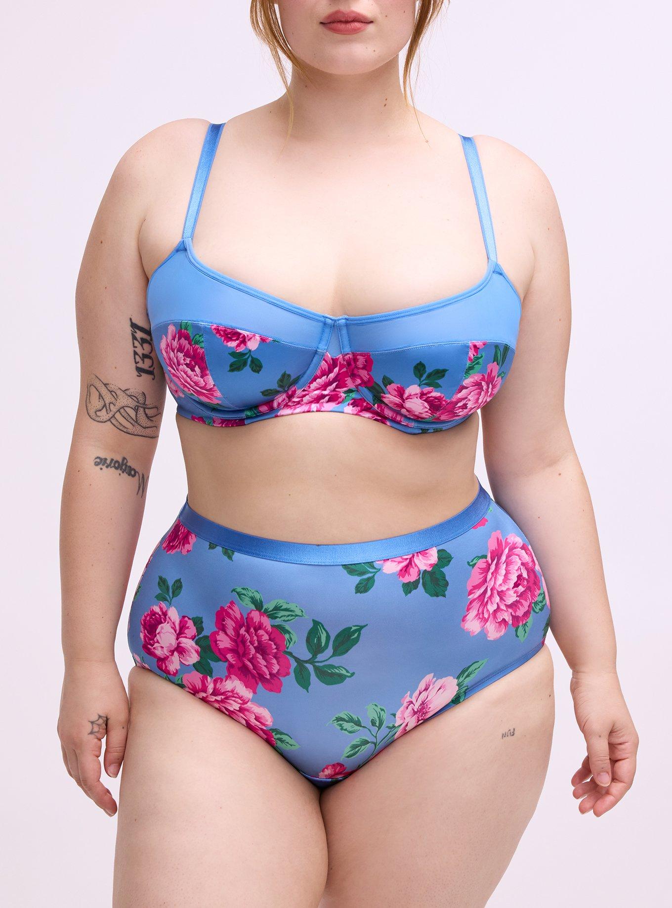 Unlined Balconette Shine Bra, TRADITIONAL ROSES MEDIUM BLUE, alternate