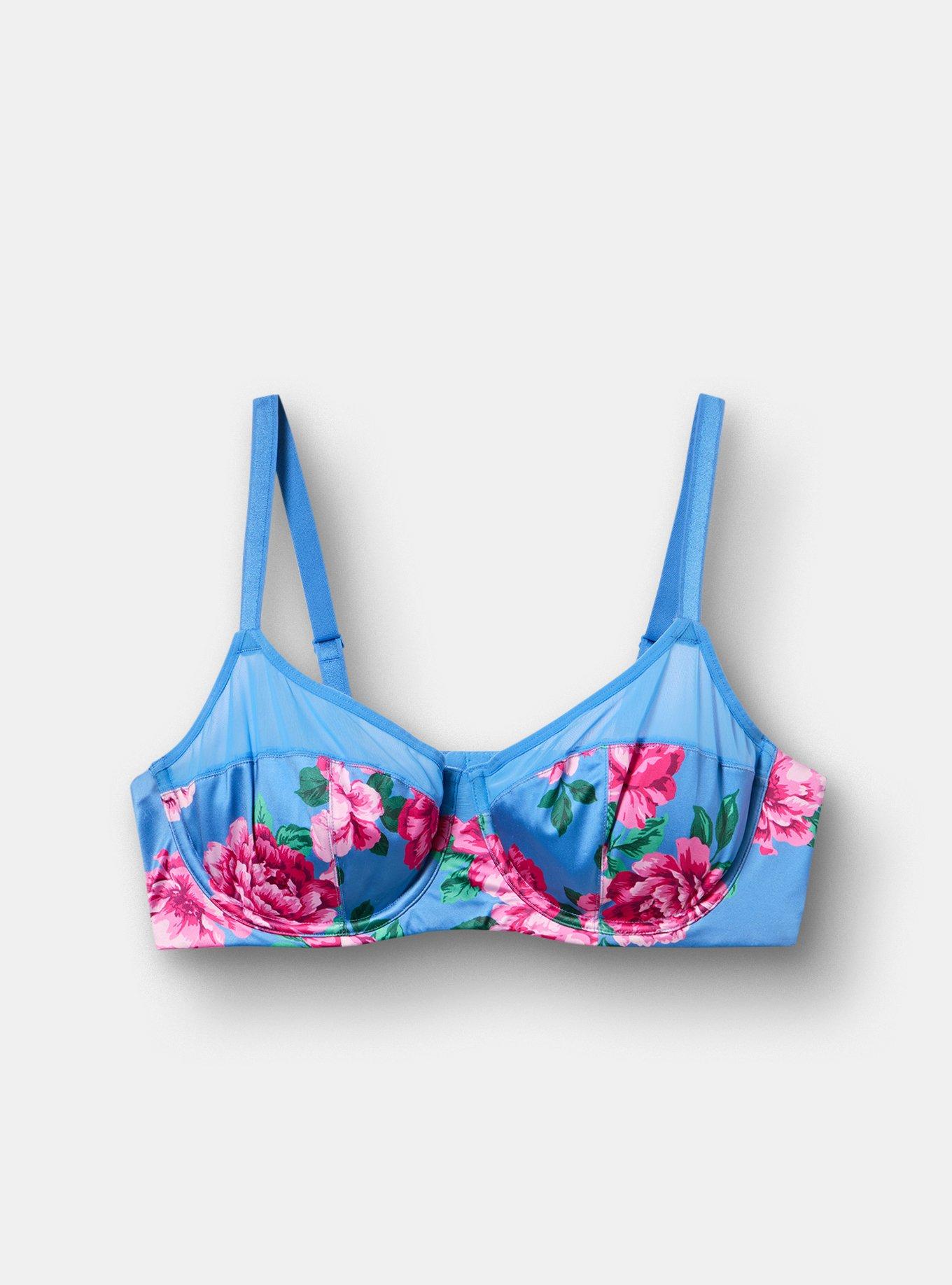Unlined Balconette Shine Bra, TRADITIONAL ROSES MEDIUM BLUE, hi-res