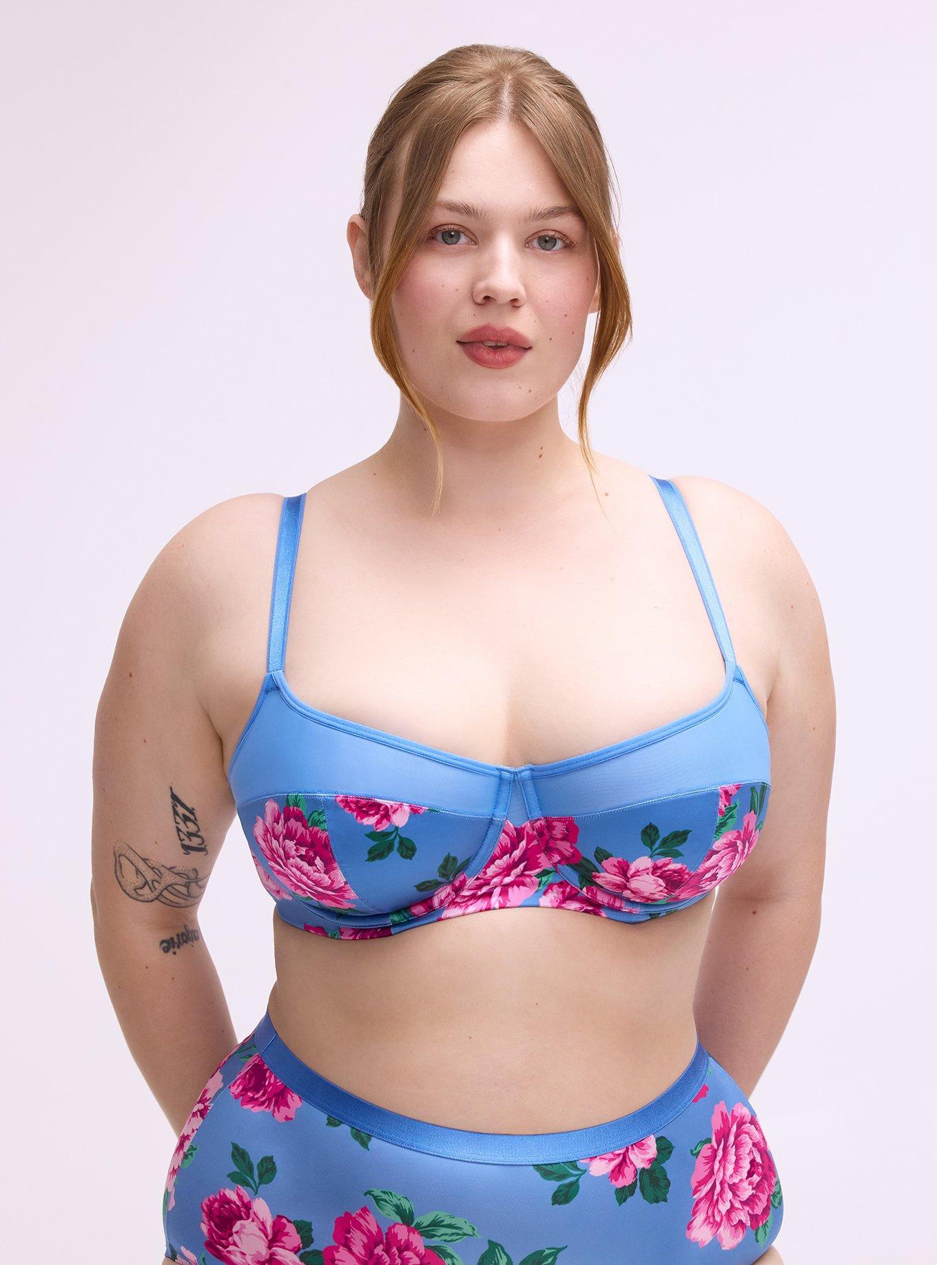 Unlined Balconette Shine Bra, TRADITIONAL ROSES MEDIUM BLUE, hi-res