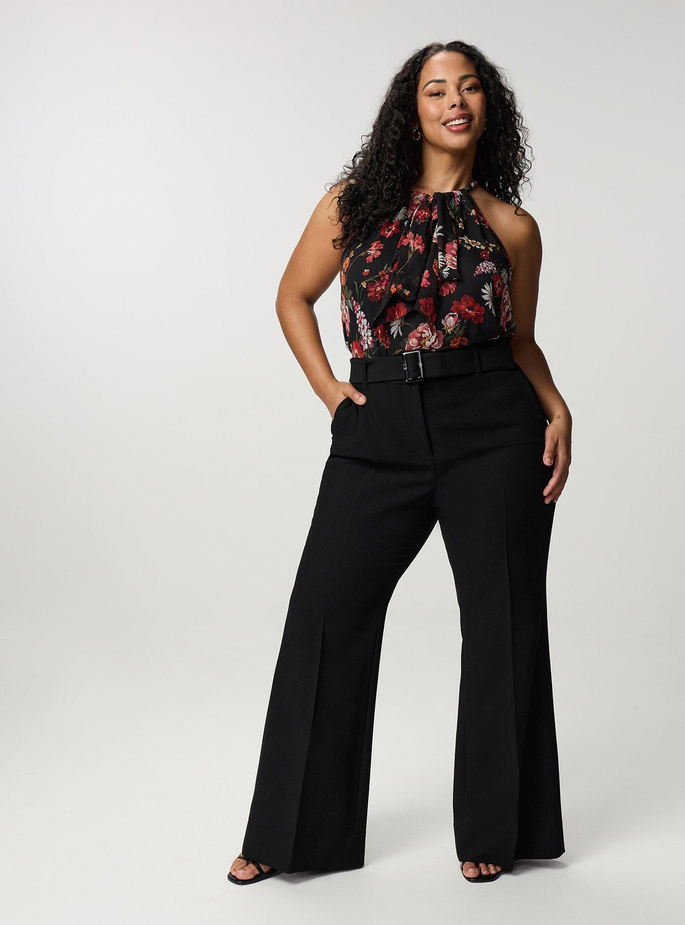 Plus Size Studio Wide Flare Trouser with Belt, DEEP BLACK, alternate