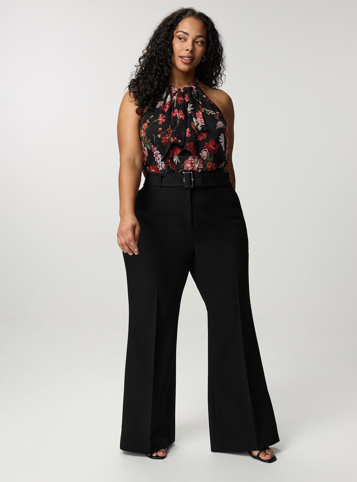 Plus Size Studio Wide Flare Trouser with Belt, DEEP BLACK, hi-res