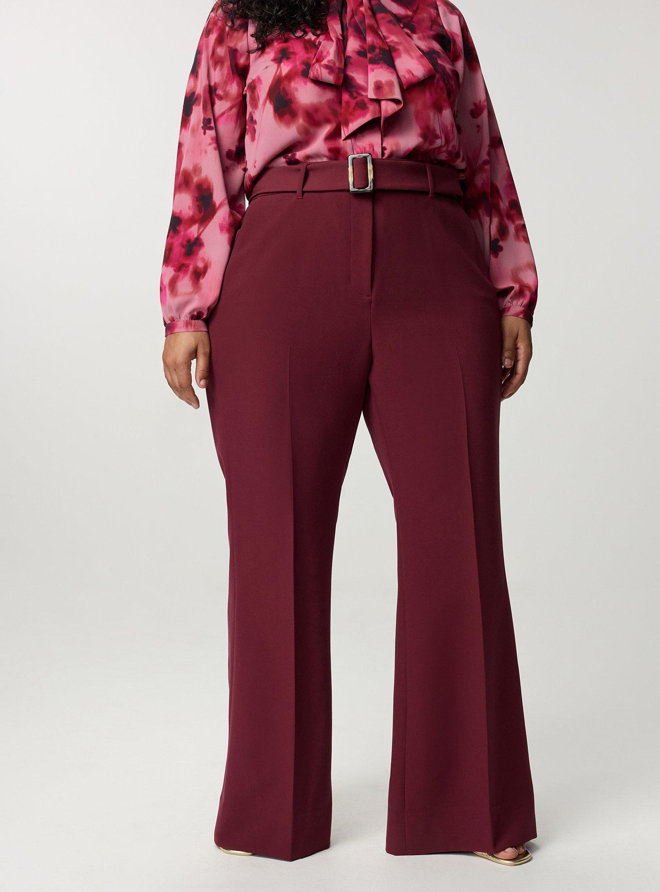 Plus Size Studio Wide Flare Trouser with Belt, MAROON BANNER, alternate