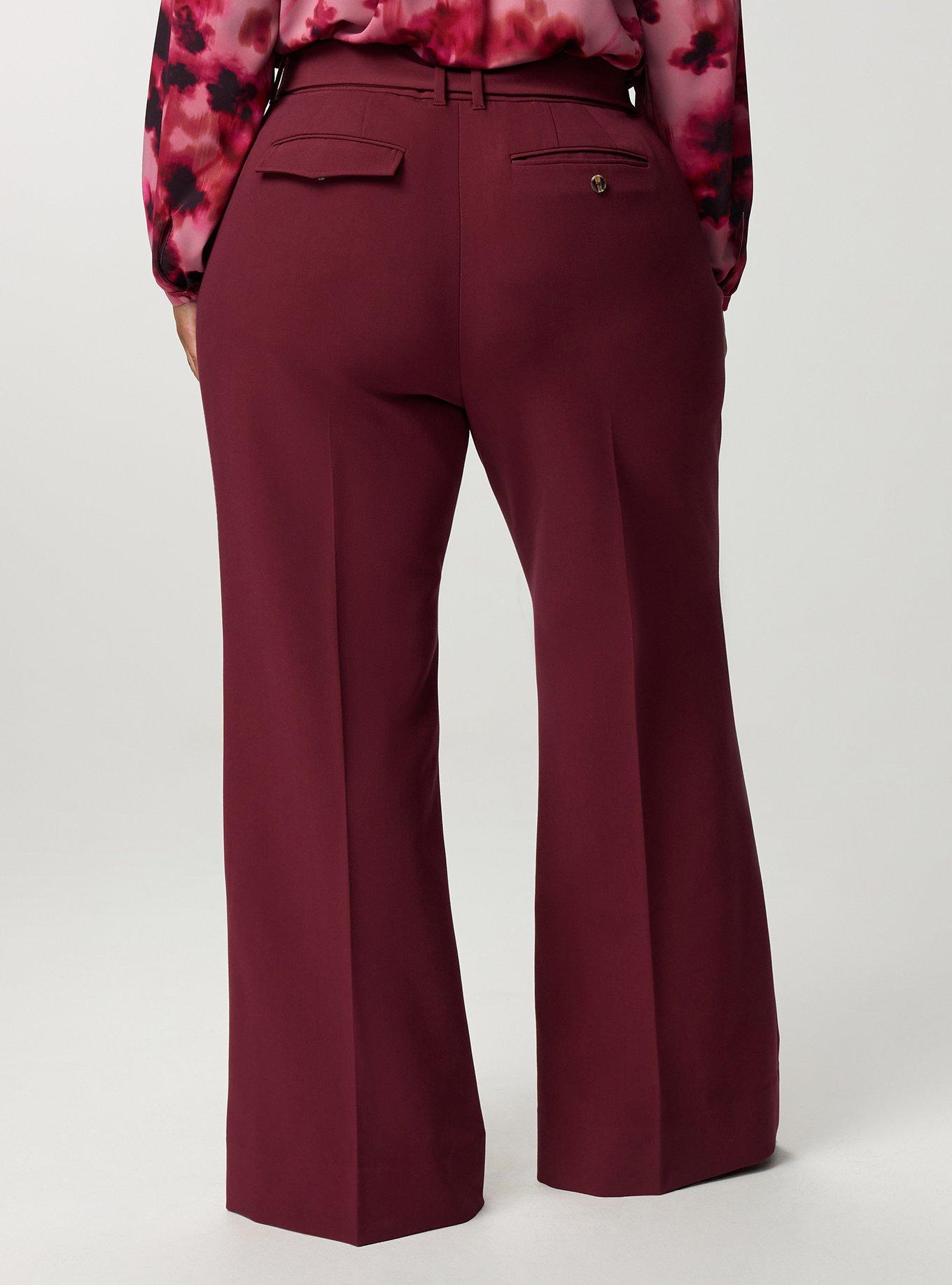 Plus Size Studio Wide Flare Trouser with Belt, MAROON BANNER, alternate