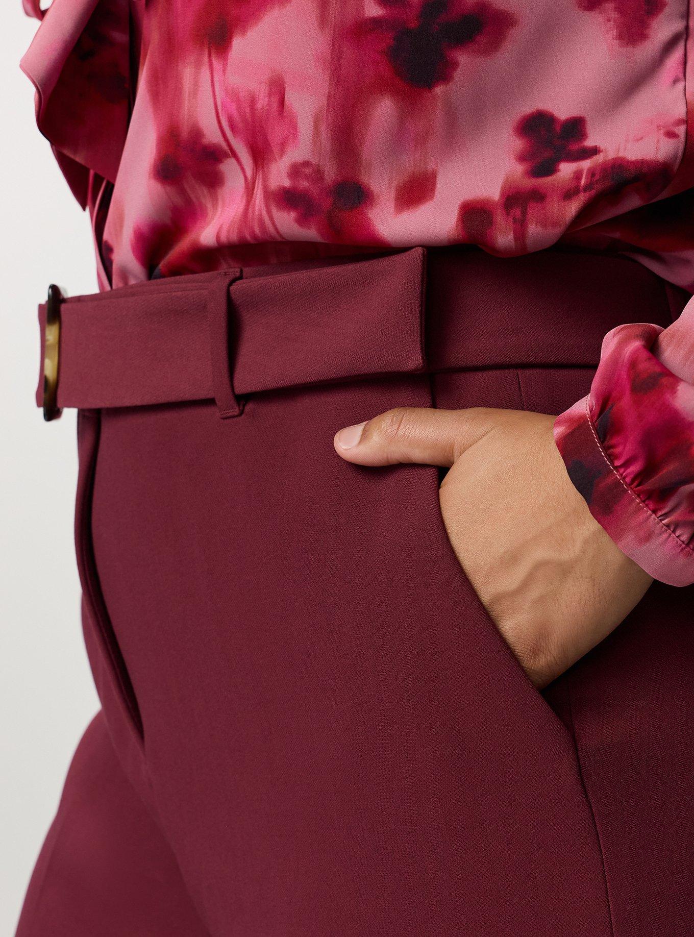 Plus Size Studio Wide Flare Trouser with Belt, MAROON BANNER, alternate