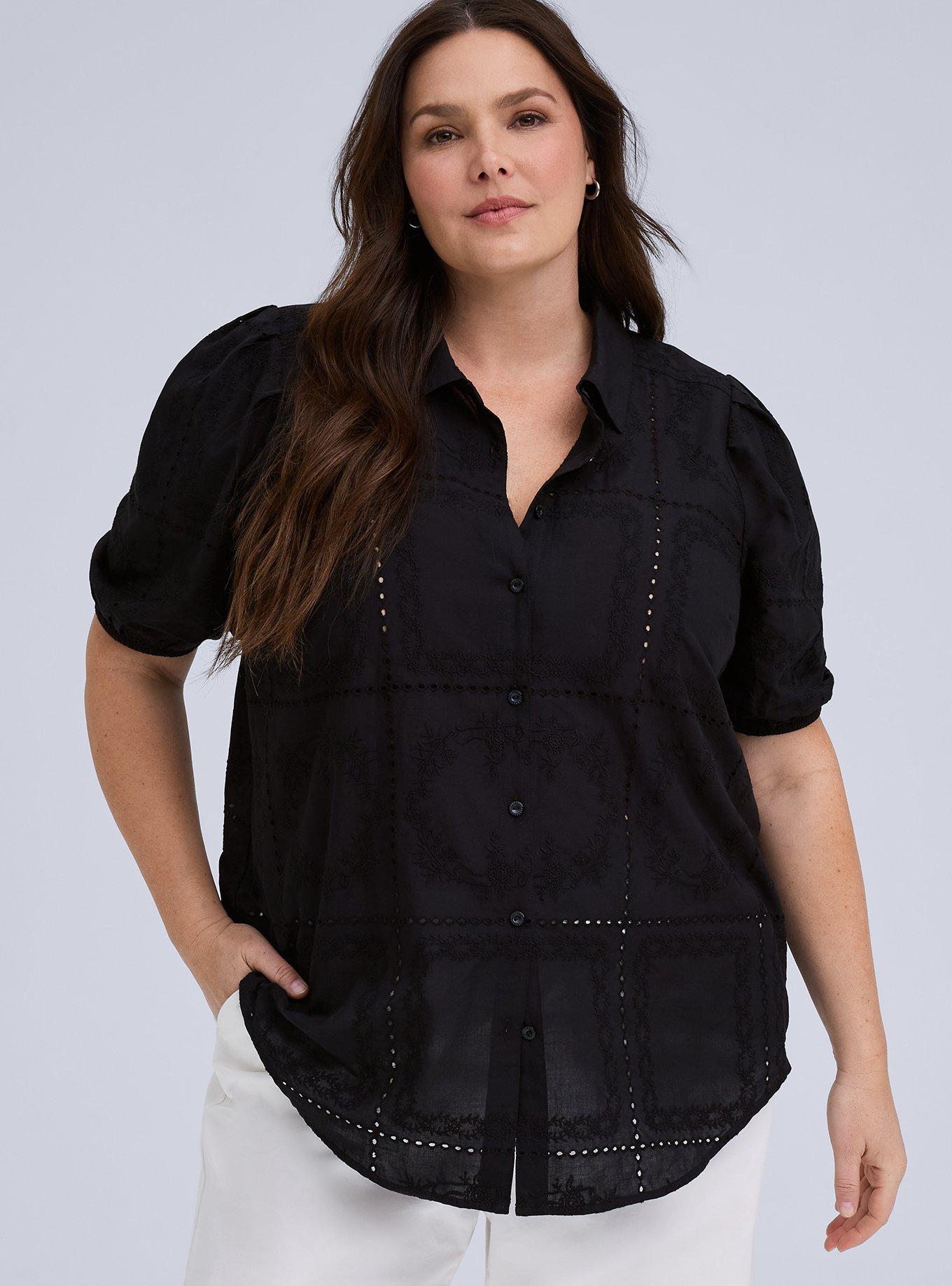 Belle Isle Eyelet Button Down Shirt, DEEP BLACK, hi-res