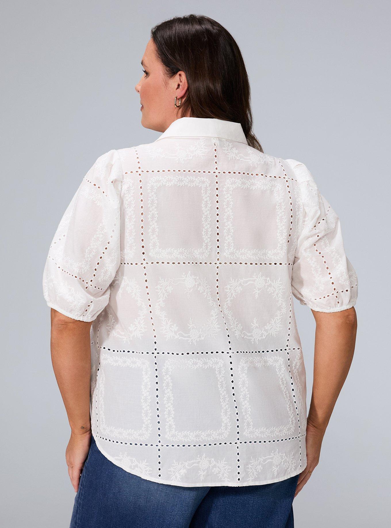 Belle Isle Eyelet Button Down Shirt, BRIGHT WHITE, alternate