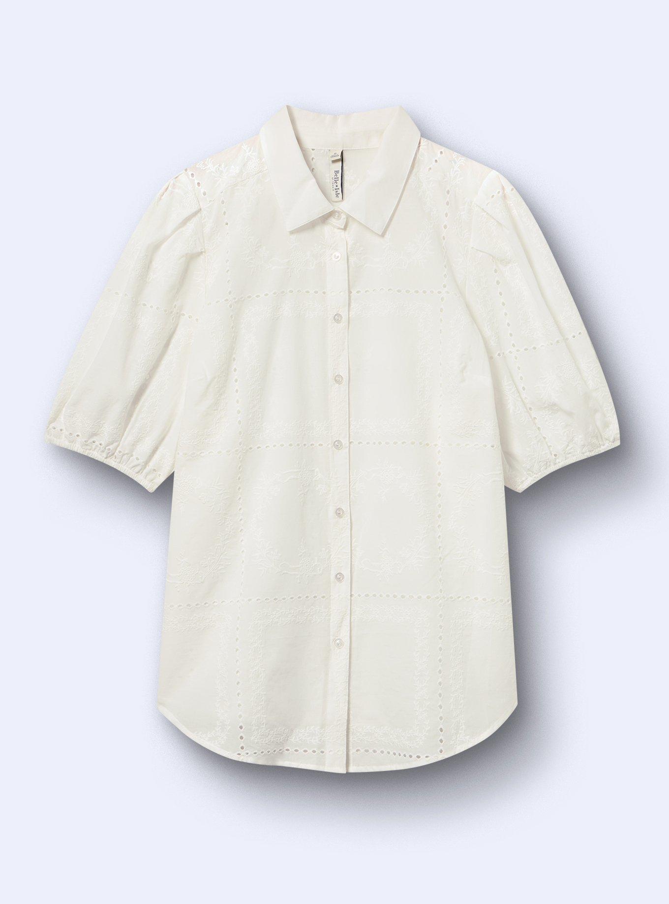 Belle Isle Eyelet Button Down Shirt, BRIGHT WHITE, flat