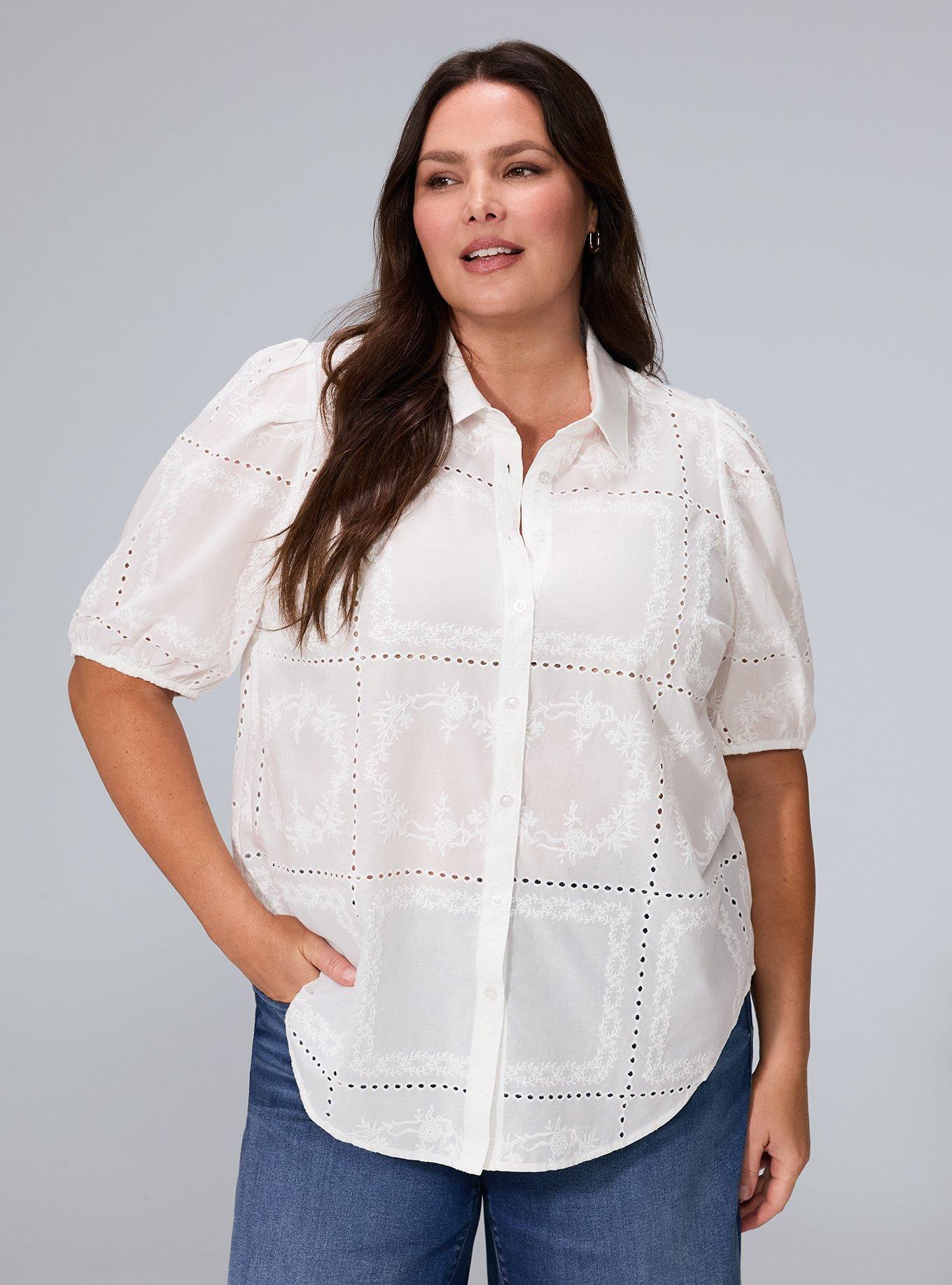 Belle Isle Eyelet Button Down Shirt, BRIGHT WHITE, hi-res