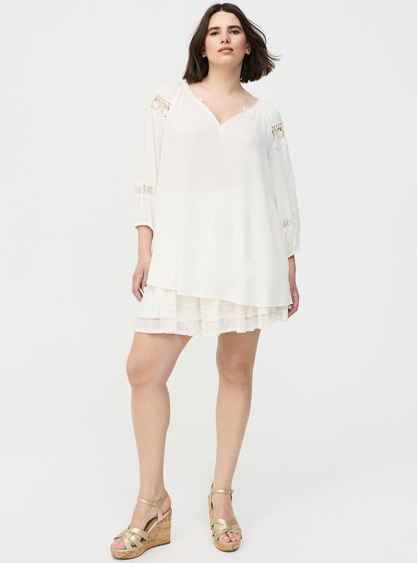 Gauze Lace Trim Top, WHISPER WHITE, alternate