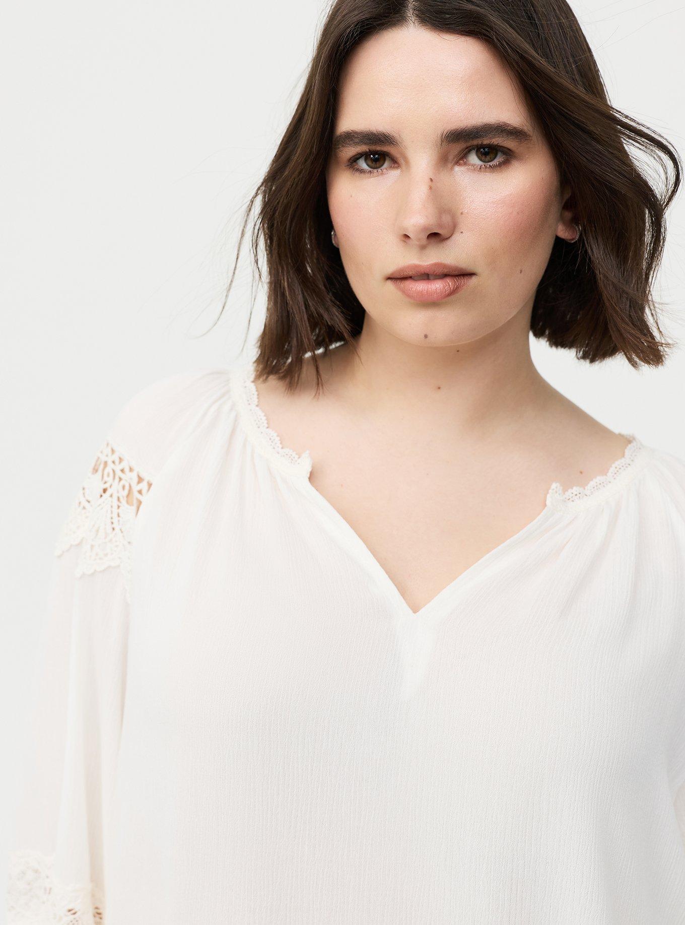Gauze Lace Trim Top, WHISPER WHITE, alternate