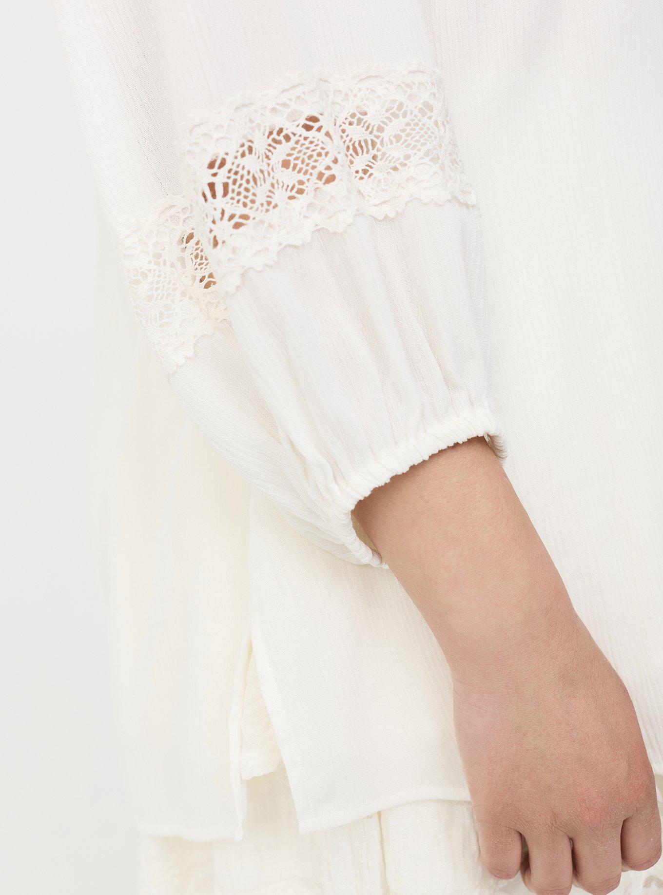 Gauze Lace Trim Top, WHISPER WHITE, alternate