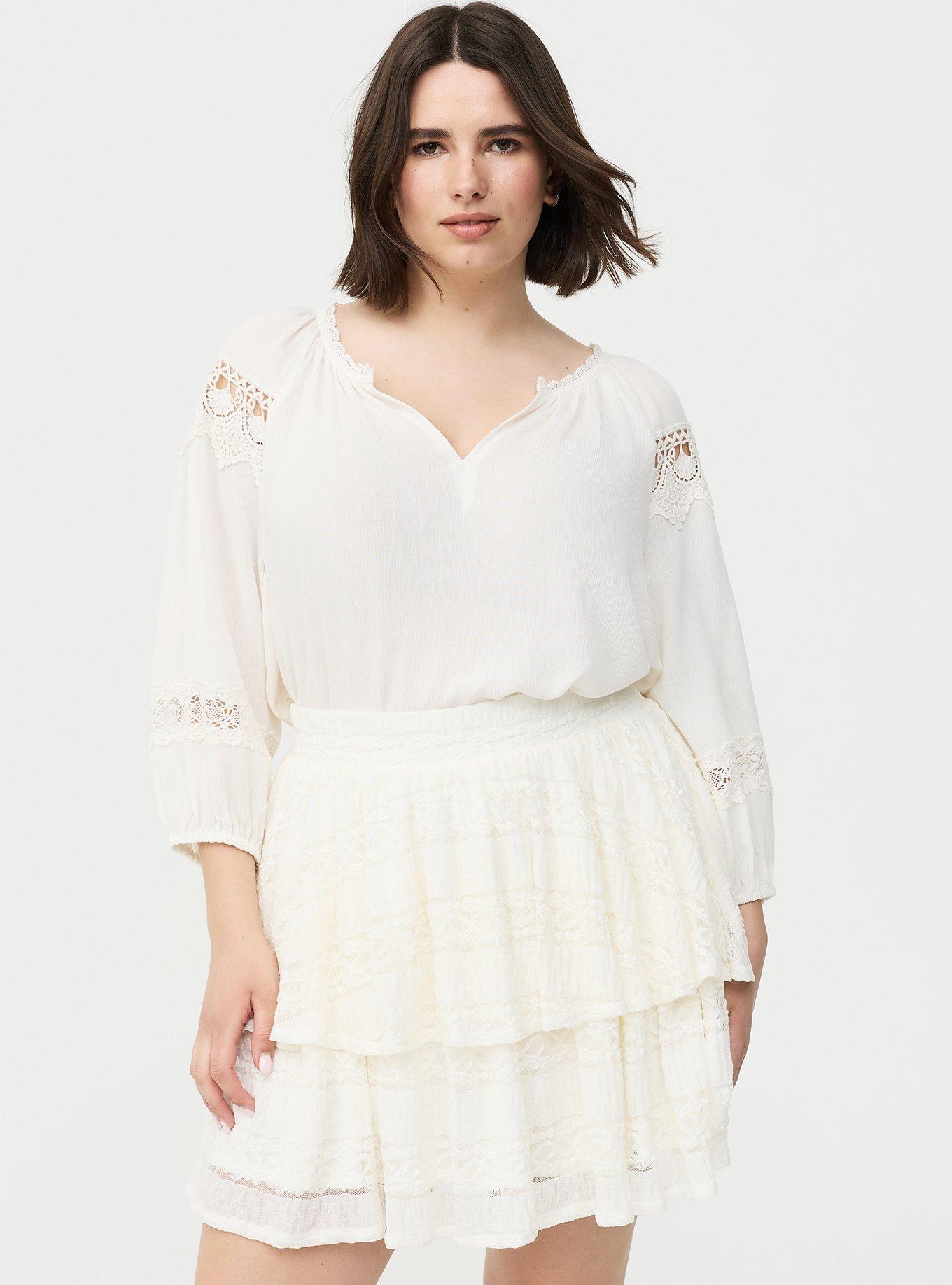 Gauze Lace Trim Top, WHISPER WHITE, alternate