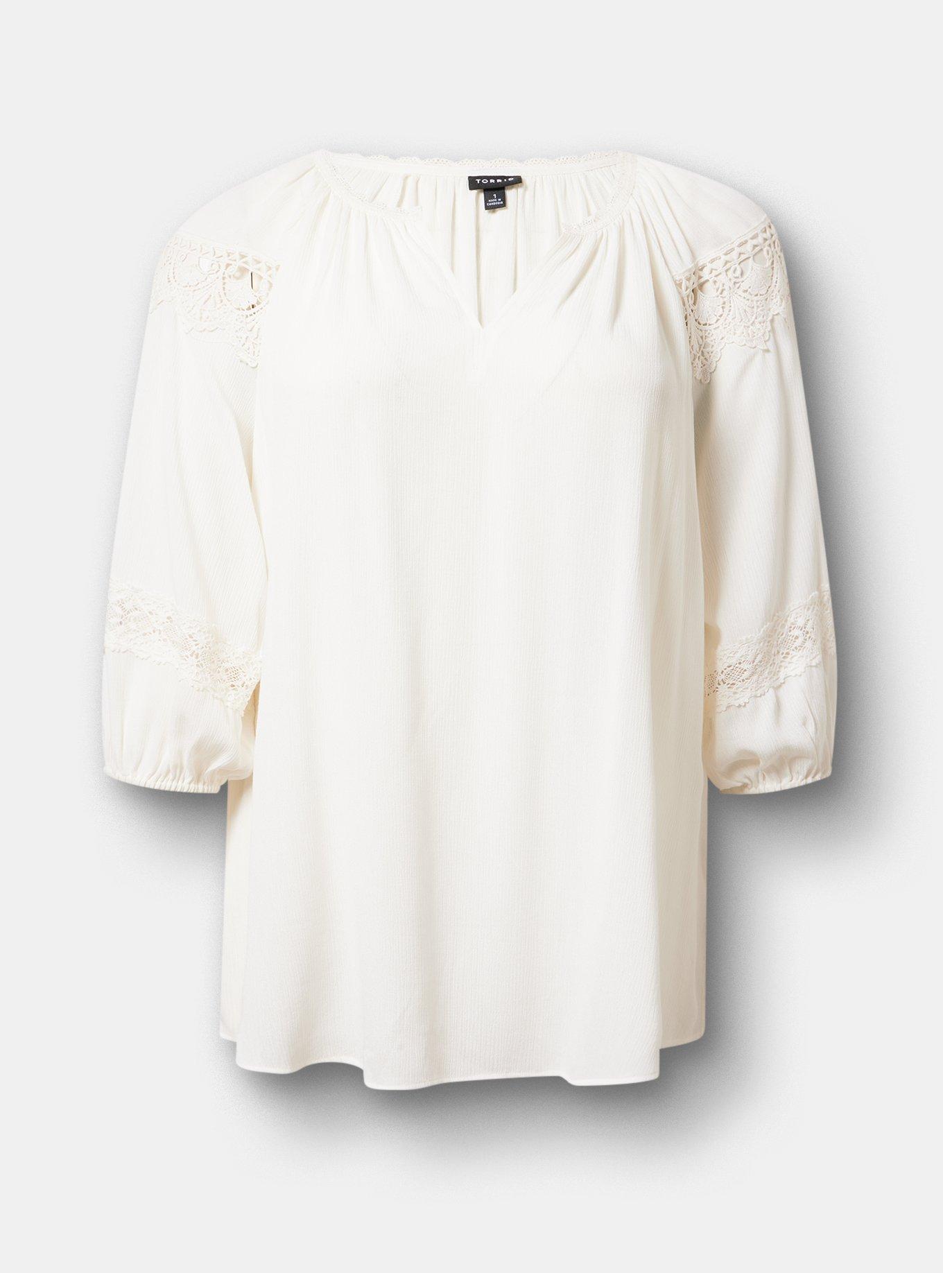 Gauze Lace Trim Top, WHISPER WHITE, hi-res