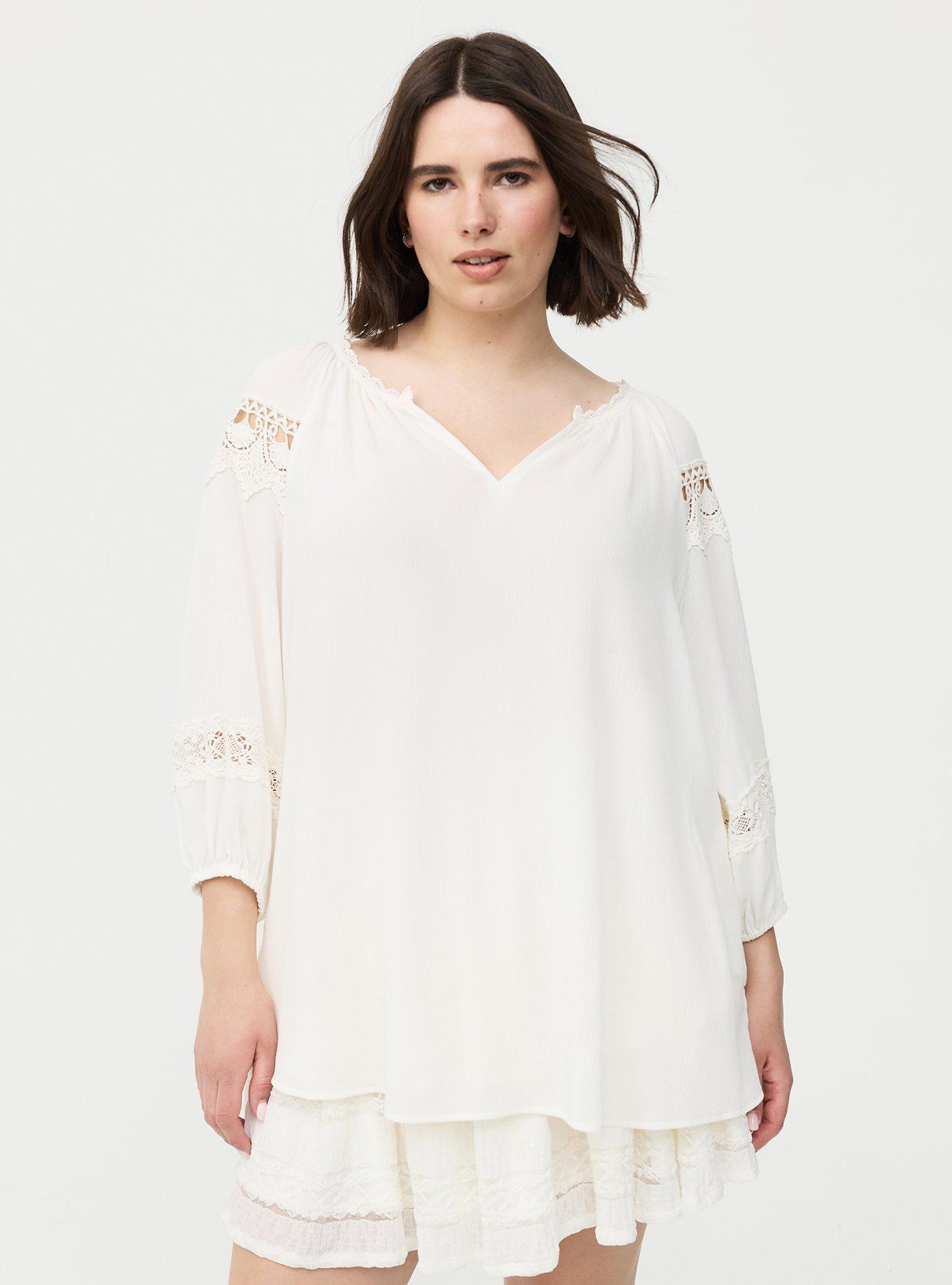 Gauze Lace Trim Top, WHISPER WHITE, hi-res