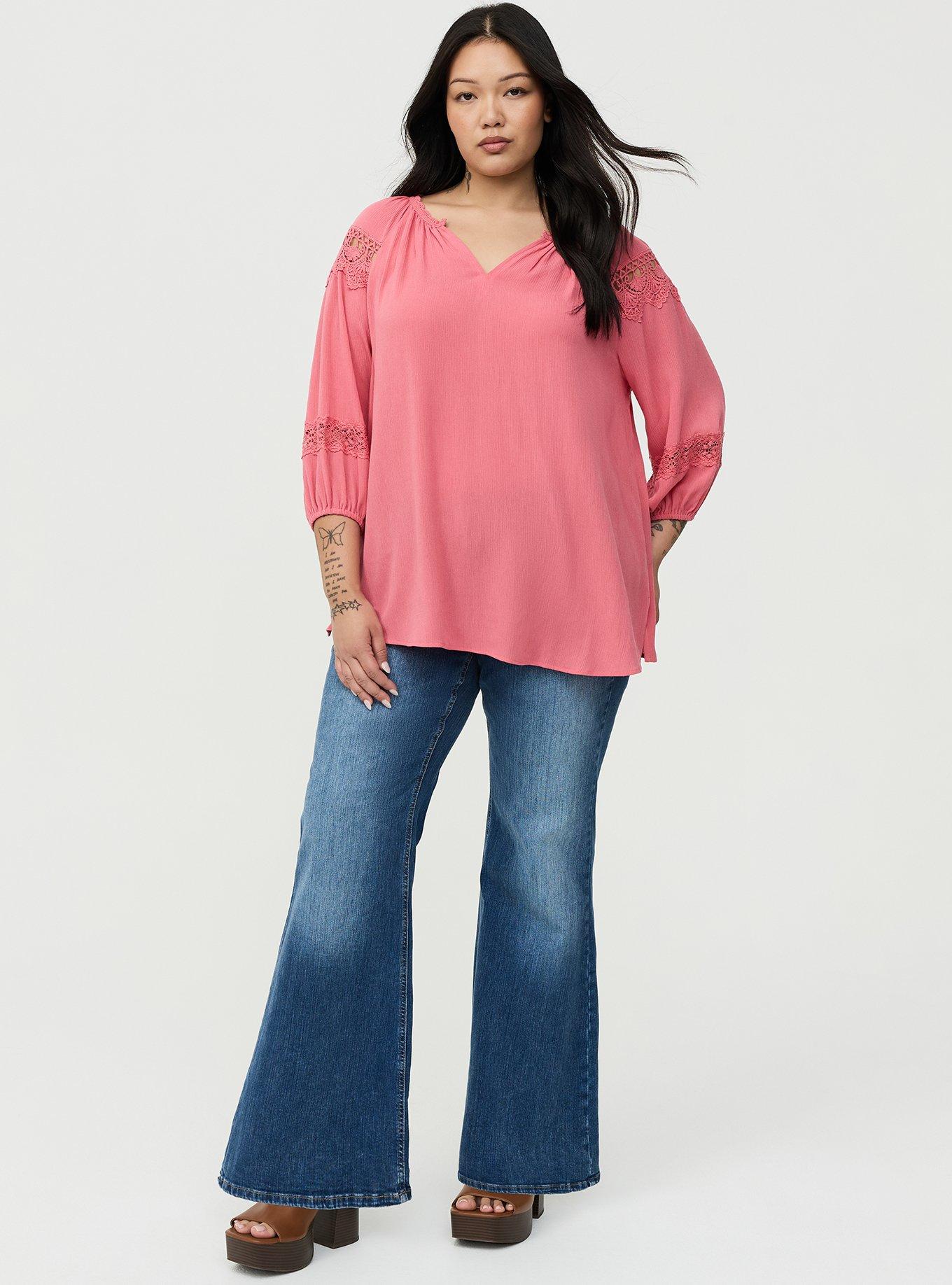 Gauze Lace Trim Top, DESERT ROSE, alternate