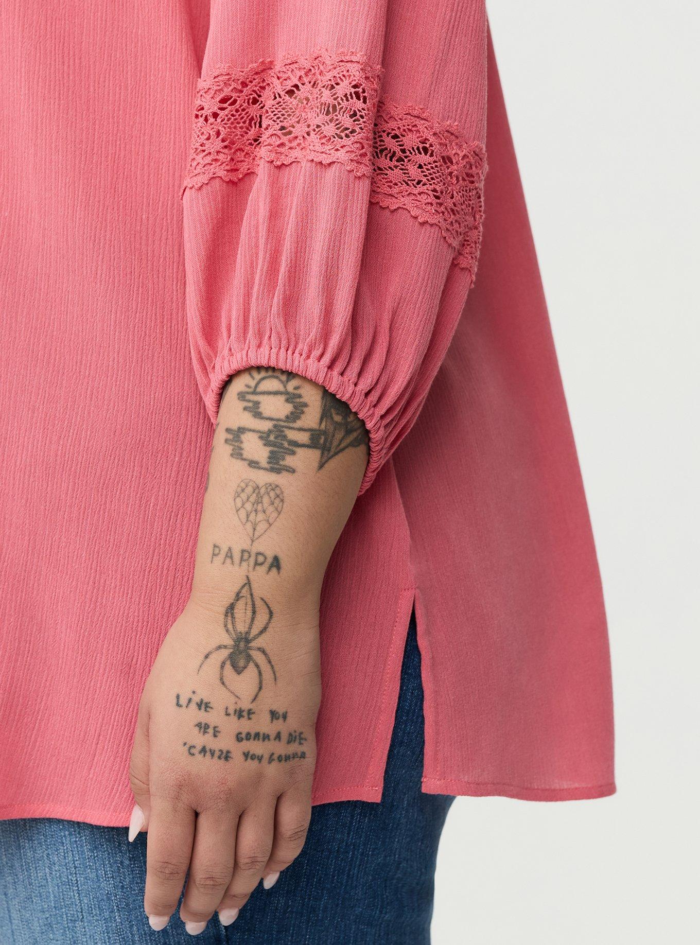 Gauze Lace Trim Top, DESERT ROSE, alternate