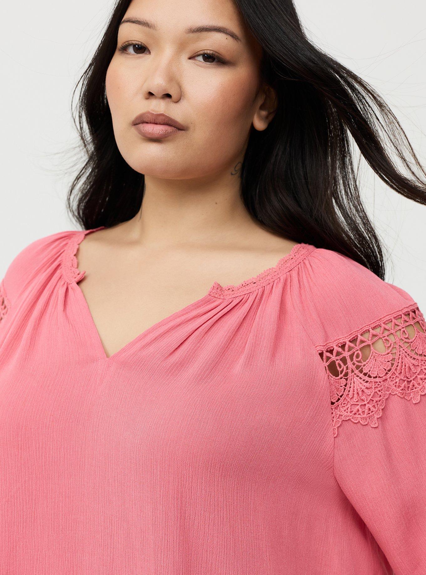 Gauze Lace Trim Top, DESERT ROSE, alternate