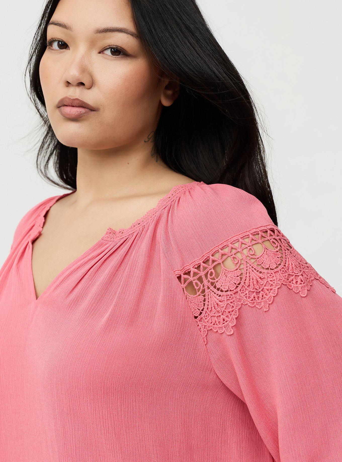 Gauze Lace Trim Top, DESERT ROSE, alternate