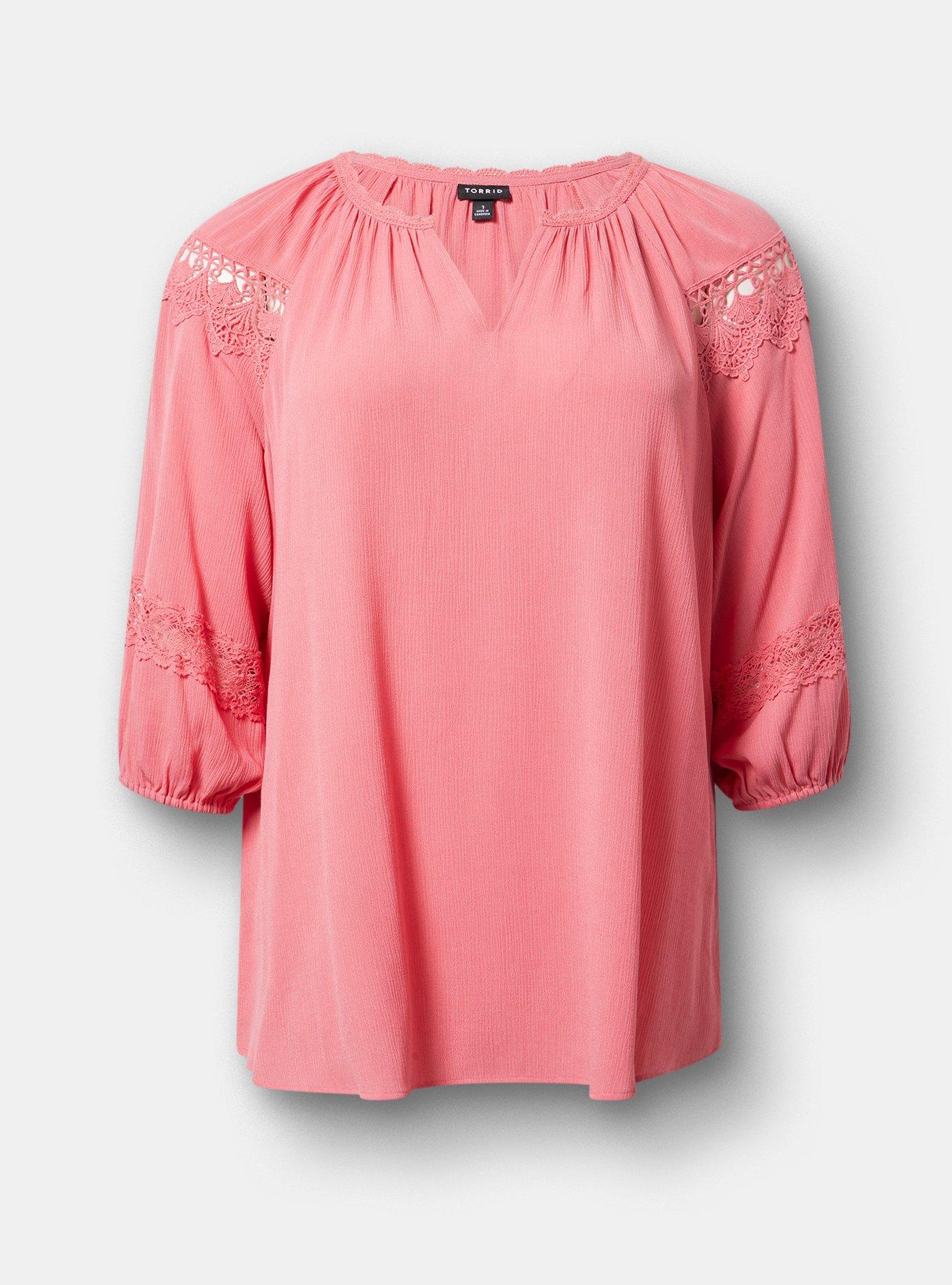 Gauze Lace Trim Top, DESERT ROSE, hi-res