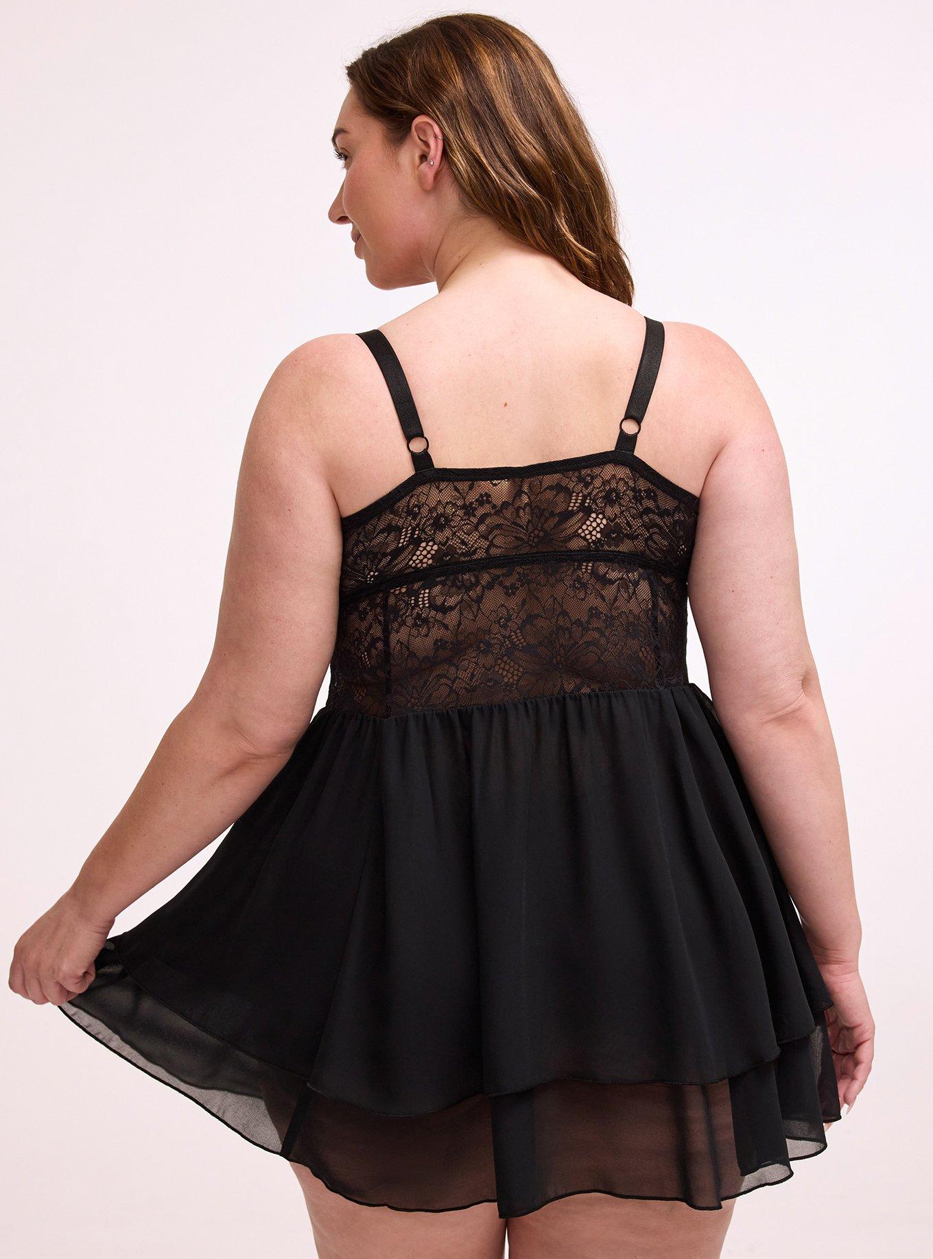 Plus Size - Nightfall Chiffon & Lace Wire-Free Lingerie Dress - Torrid